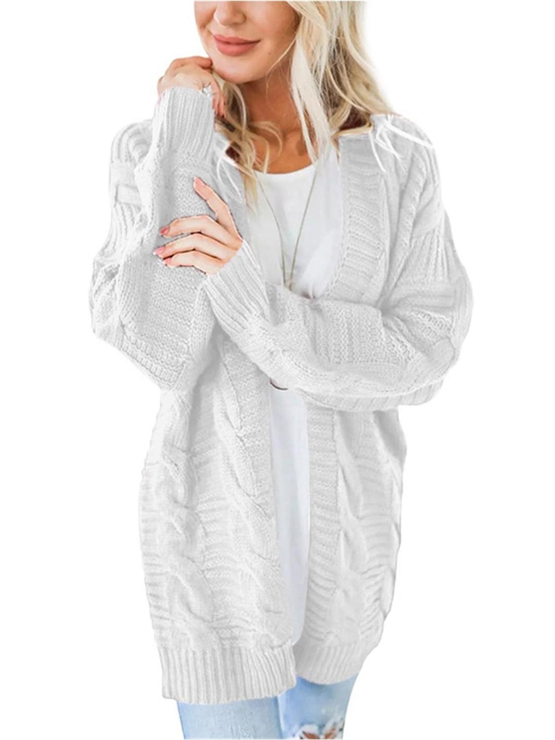 Cable-Knit Open Front Long Sleeve Cardigan Carauana Store