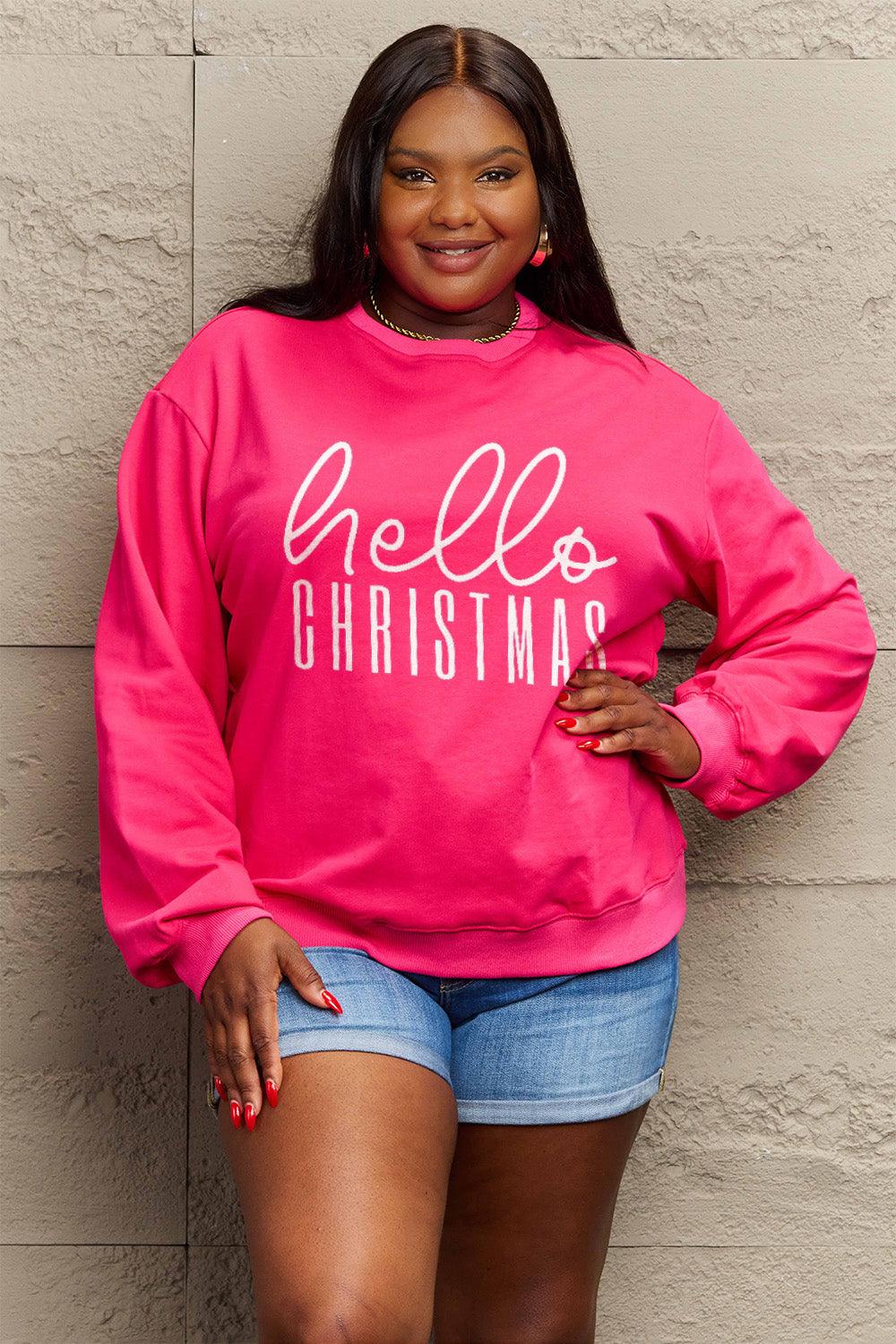 Simply Love Full Size HELLO CHRISTMAS Long Sleeve Sweatshirt Carauana Store