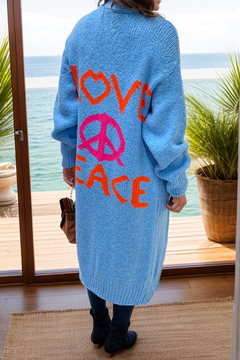 Peace Sign Long Sleeve Cardigan Carauana Store