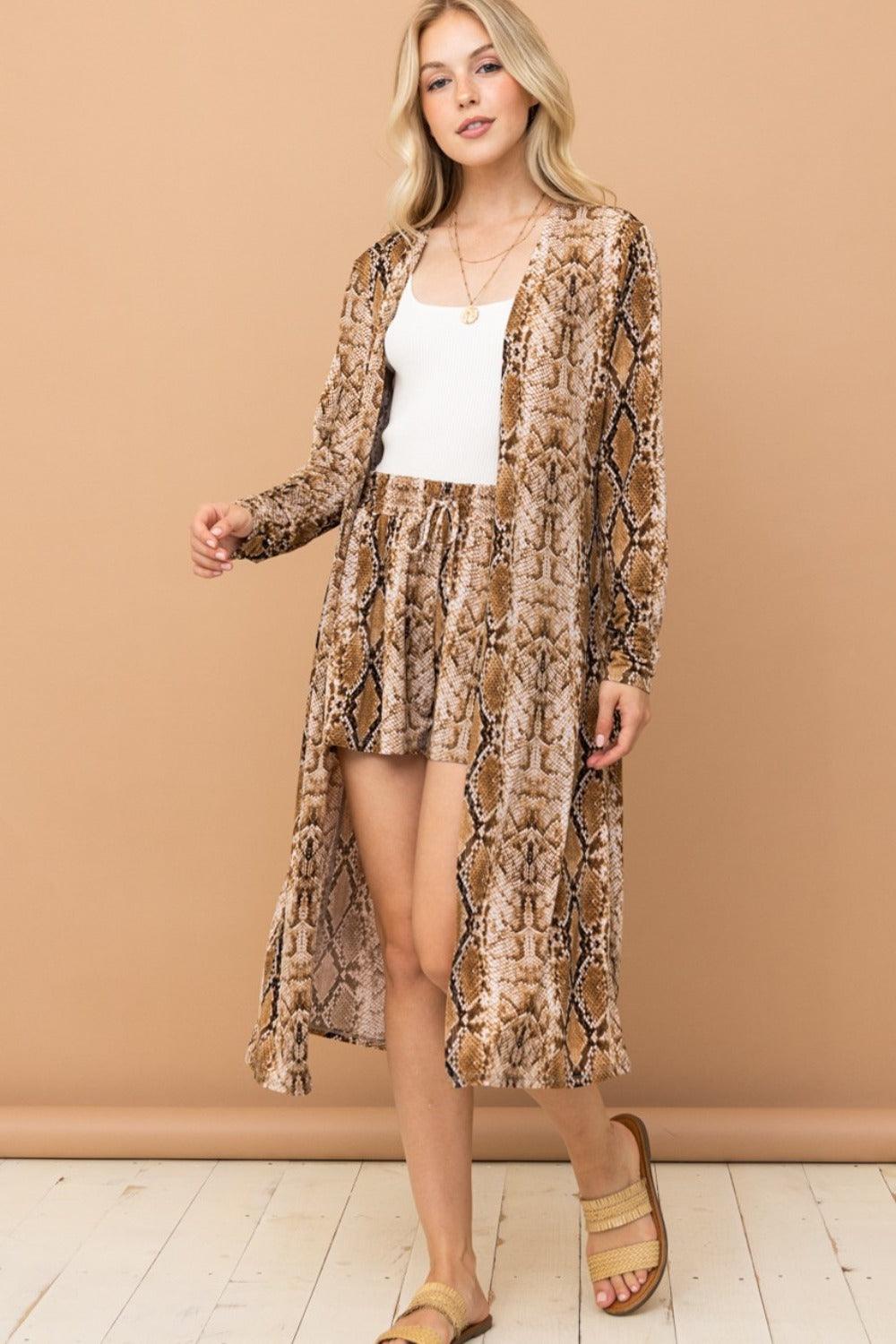 And The Why Snake Print Kimono Open Front Longline Cardigan Carauana Store