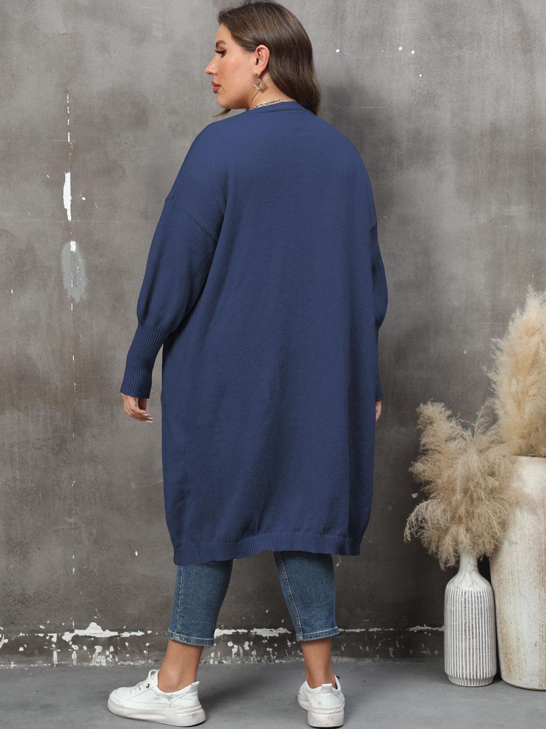 Plus Size Long Sleeve Pocketed Cardigan Carauana Store