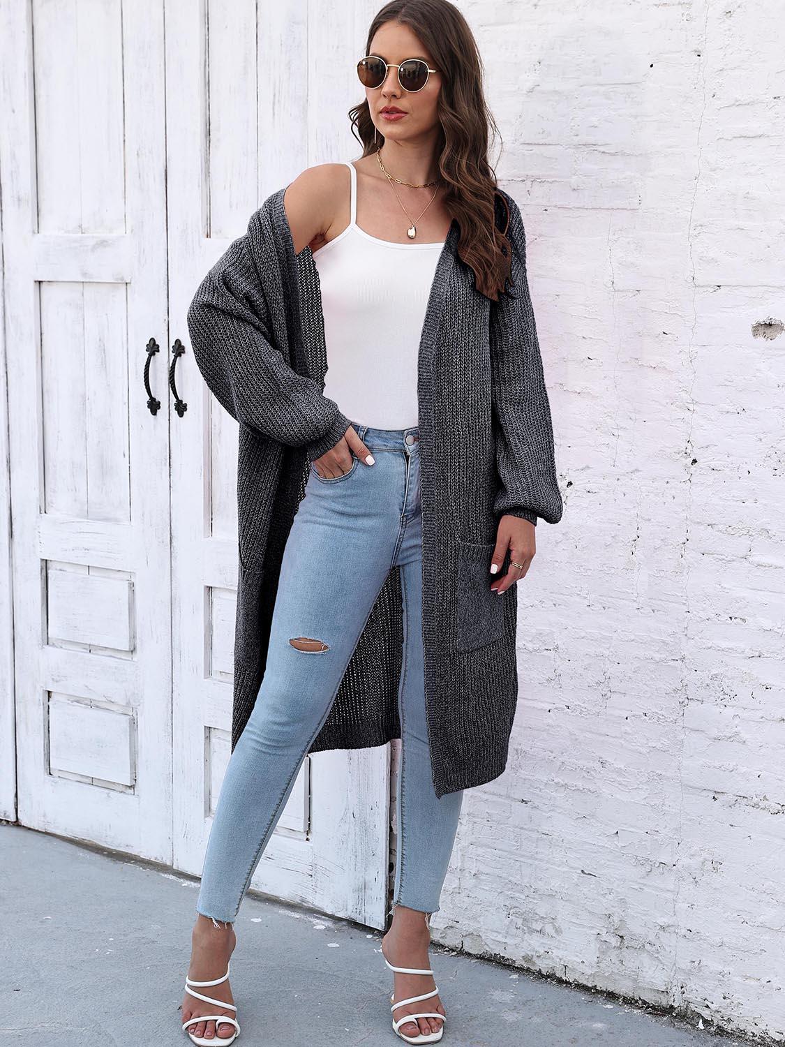 Open Front Longline Cardigan with Pockets Carauana Store