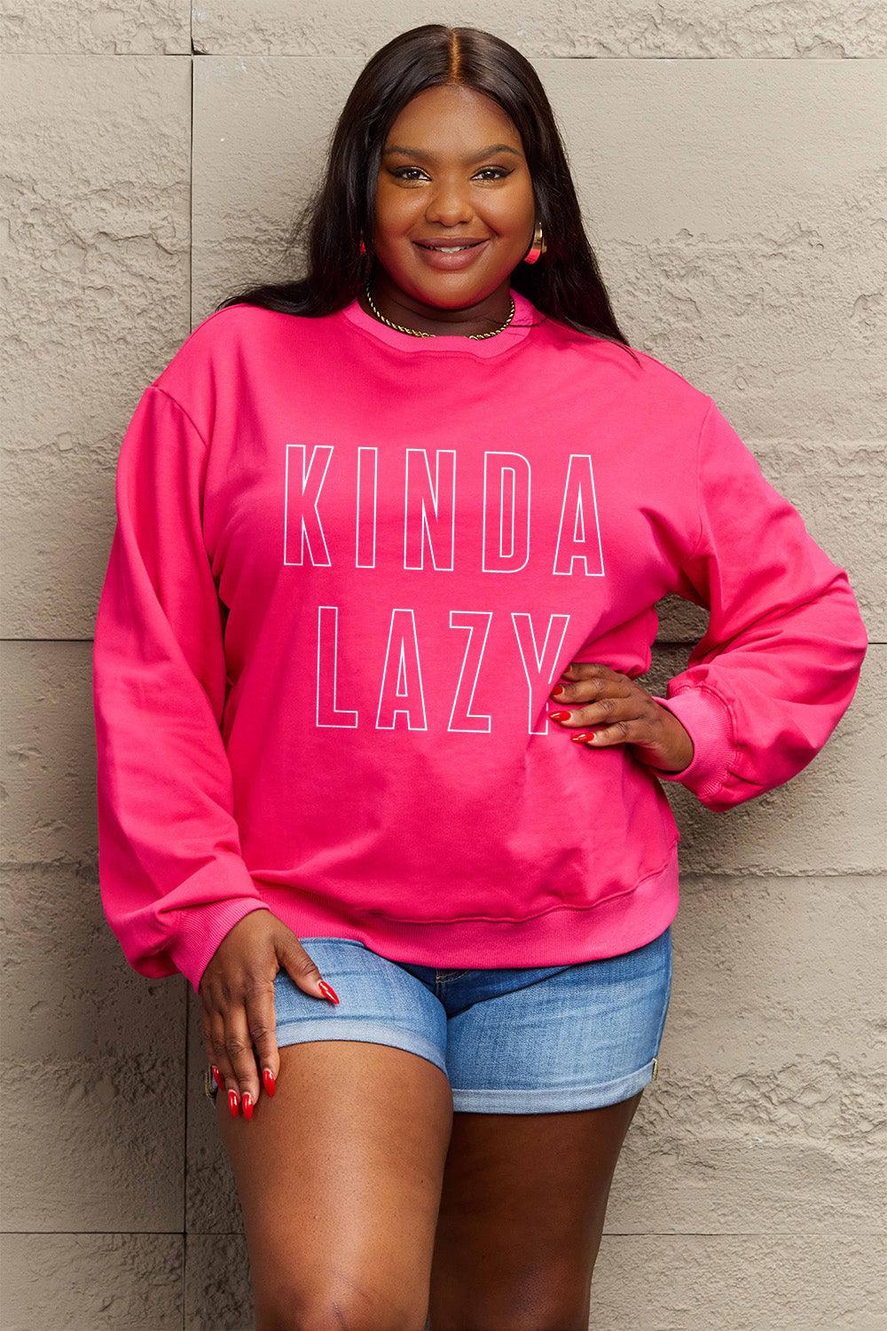 Simply Love Full Size KINDA LAZY Round Neck Sweatshirt Carauana Store