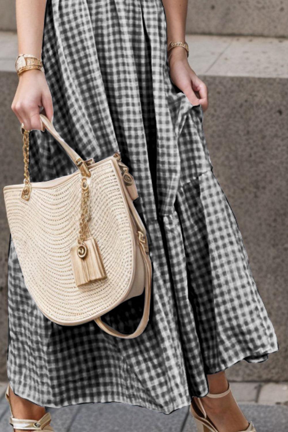 Full Size Smocked Ruffled Plaid Ruffle Hem Dress Carauana Store