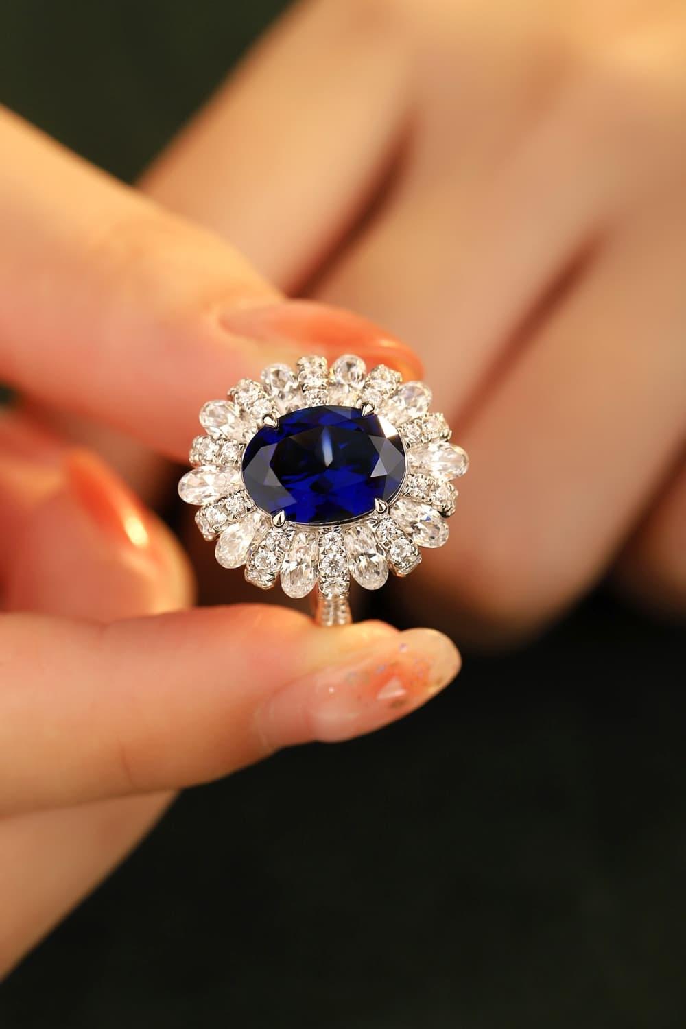5 Carat Lab-Grown Sapphire Flower Shape Ring Carauana Store