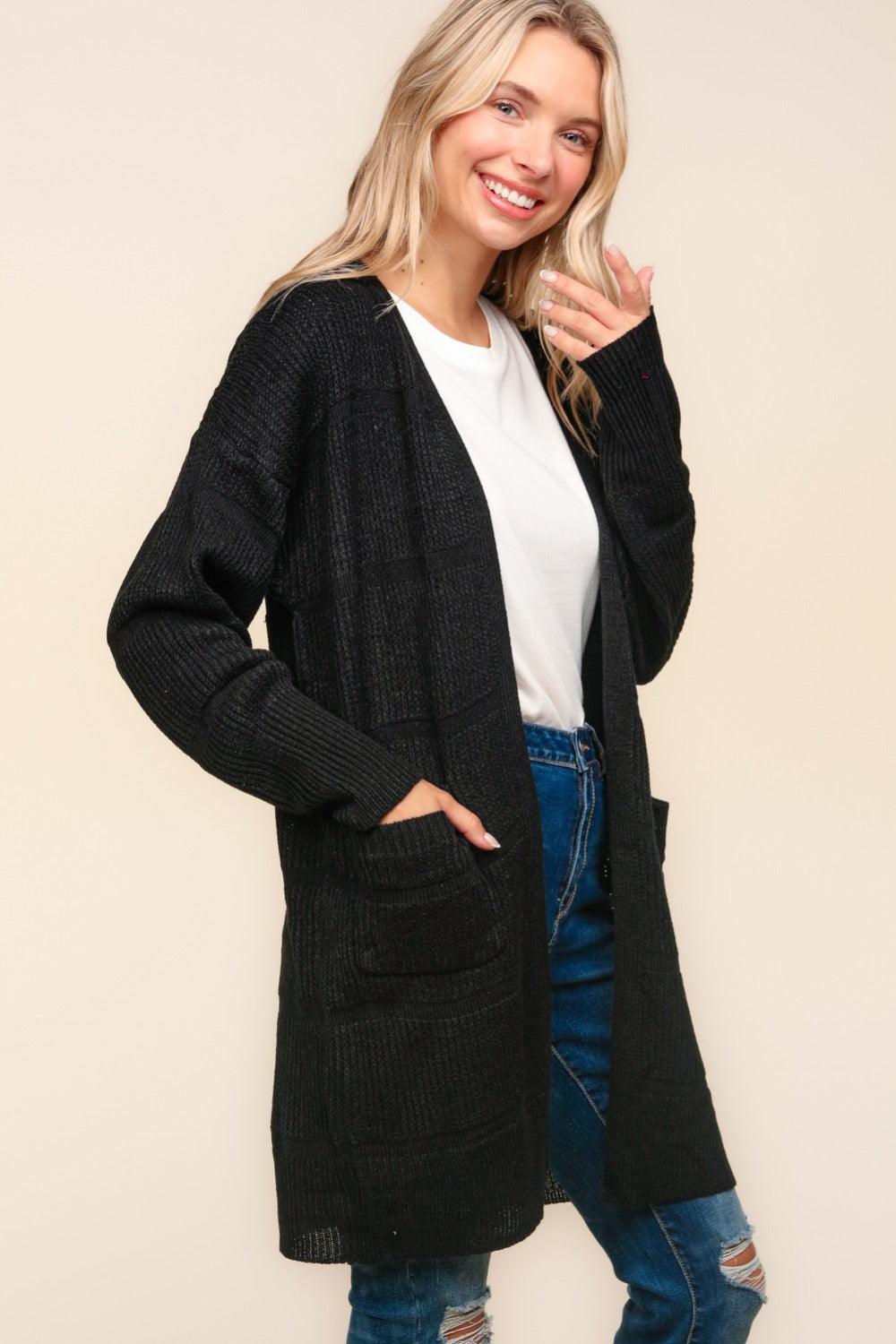 Haptics Stripe Textured Open Front Cardigan with Pockets Carauana Store