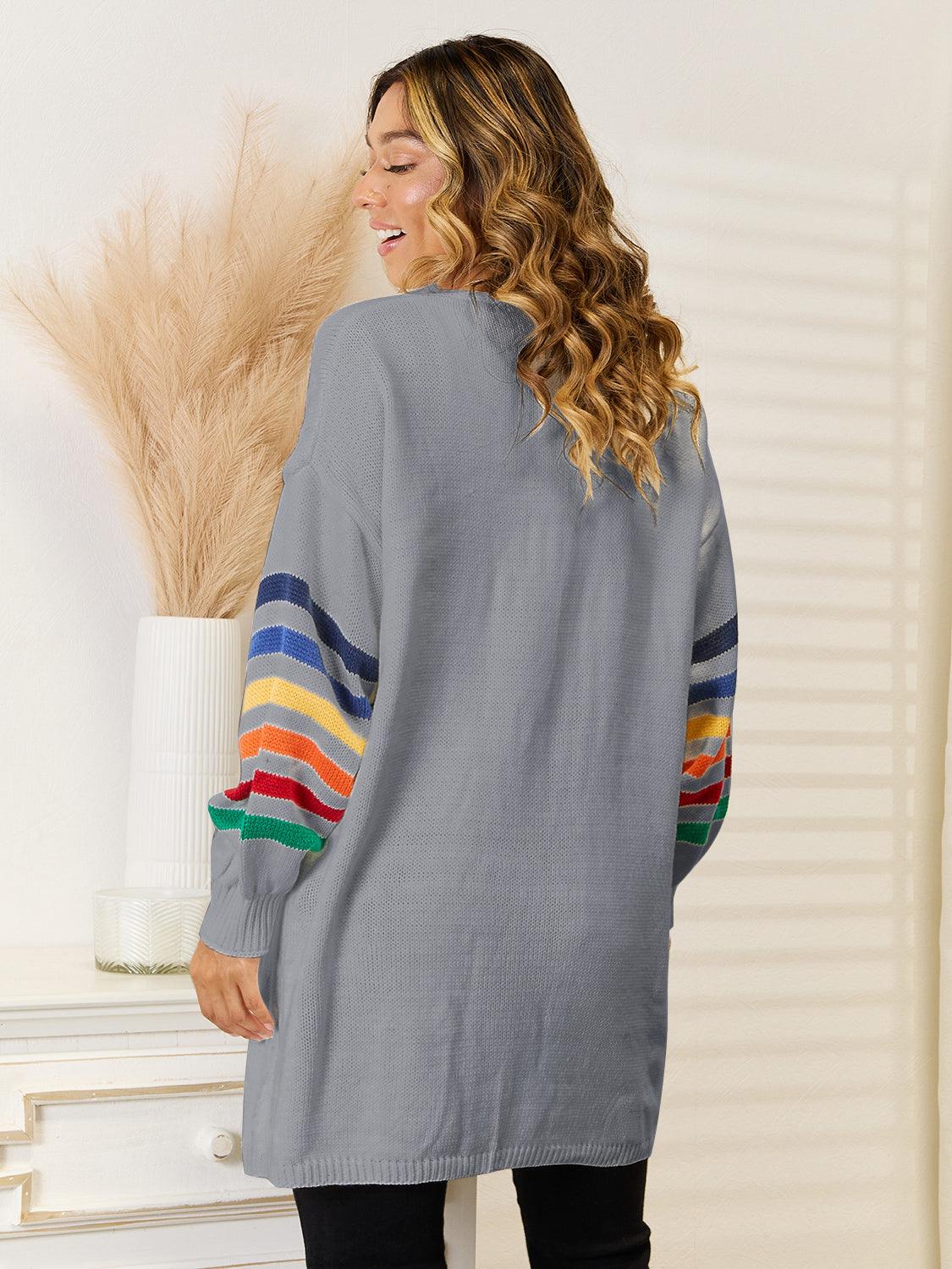 Angel Wings Striped Open Front Dropped Shoulder Cardigan Carauana Store