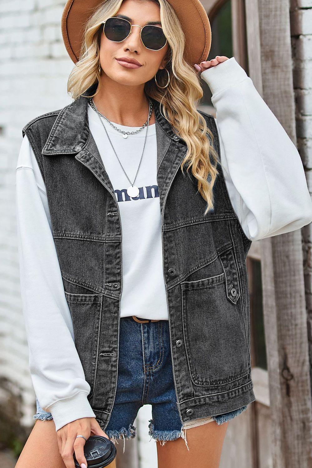 Sleeveless Denim Top with A Detachable Hood Carauana Store