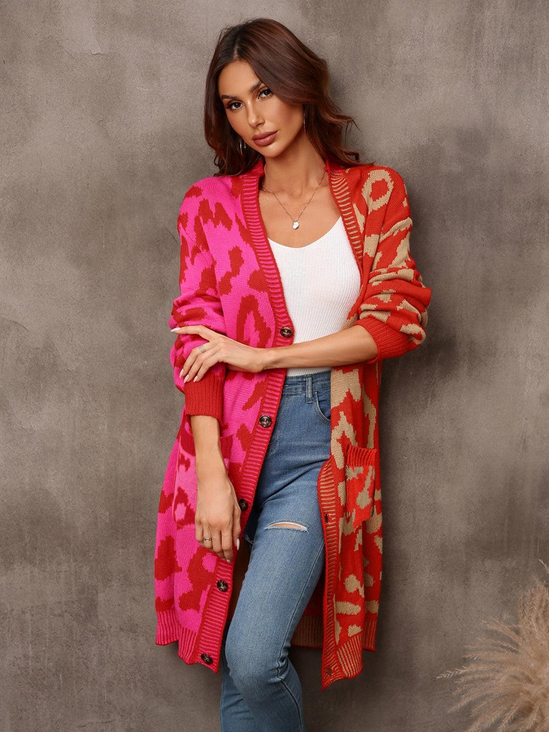 Angel Wings Leopard Button Down Longline Cardigan Carauana Store