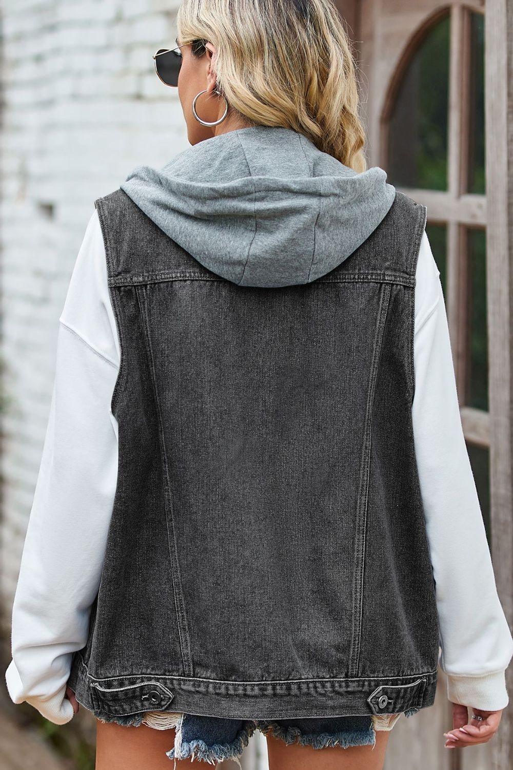 Sleeveless Denim Top with A Detachable Hood Carauana Store