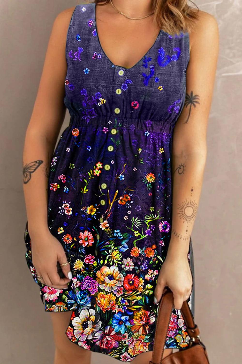 Double Take Scoop Neck Buttoned Sleeveless Magic Dress with Pockets Carauana Store