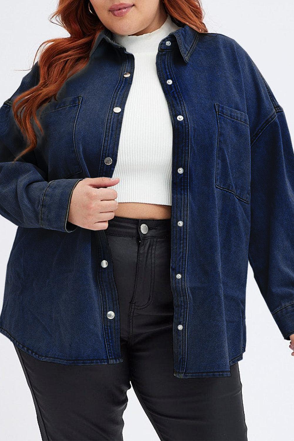 Plus Size Snap Down Pocketed Denim Jacket Carauana Store