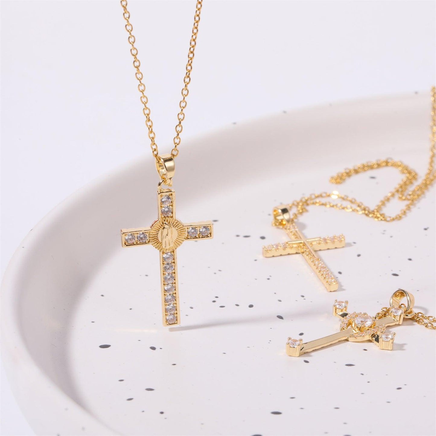 Stainless Steel Inlaid Zircon Cross Necklace Carauana Store
