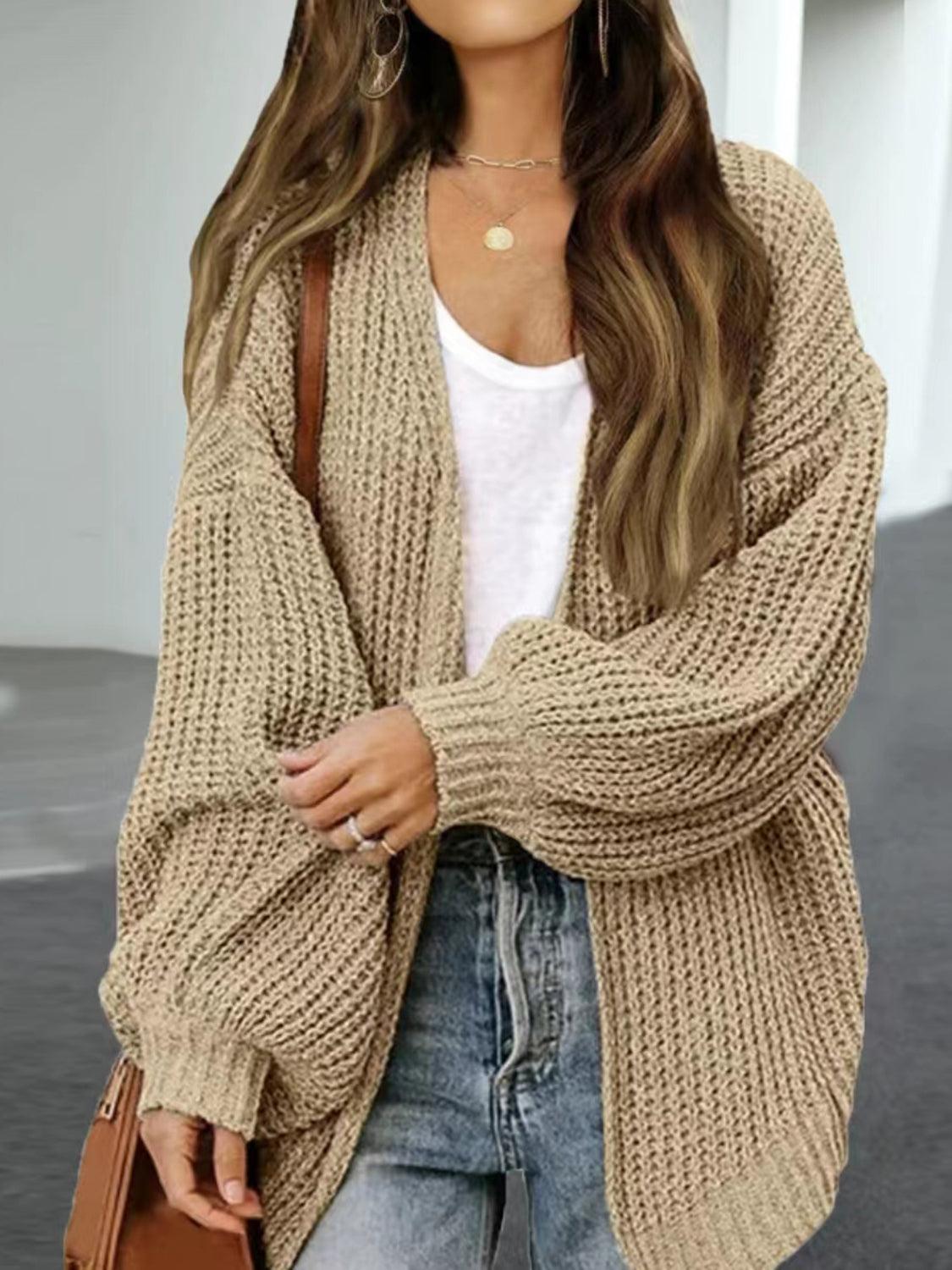 Drop Shoulder Balloon Sleeve Cardigan Carauana Store