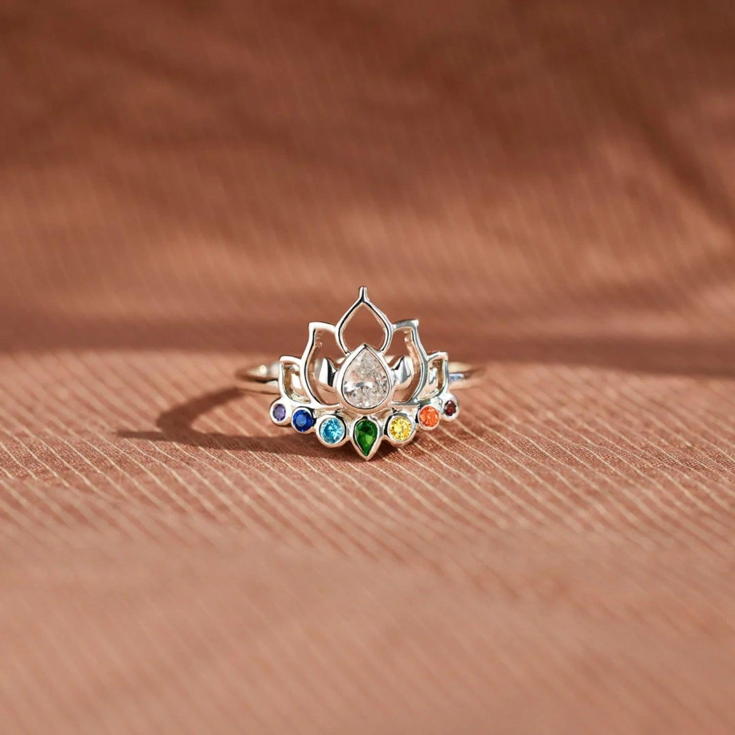 925 Sterling Silver Inlaid Zircon Lotus Shape Ring Carauana Store