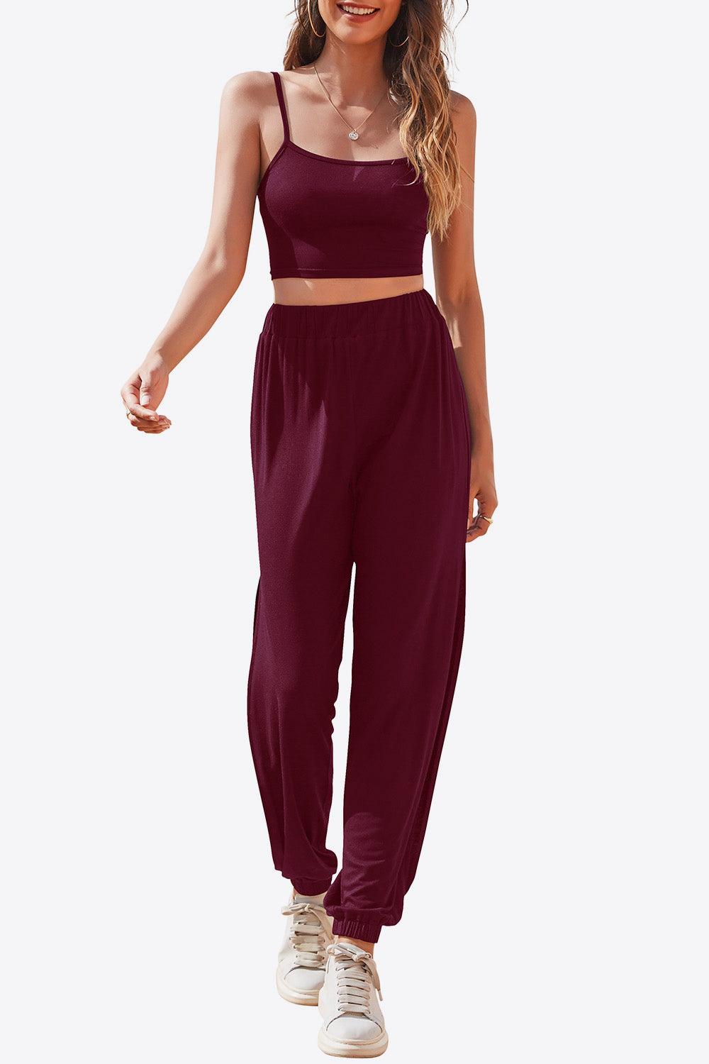 Cropped Cami and Side Split Joggers Set Carauana Store