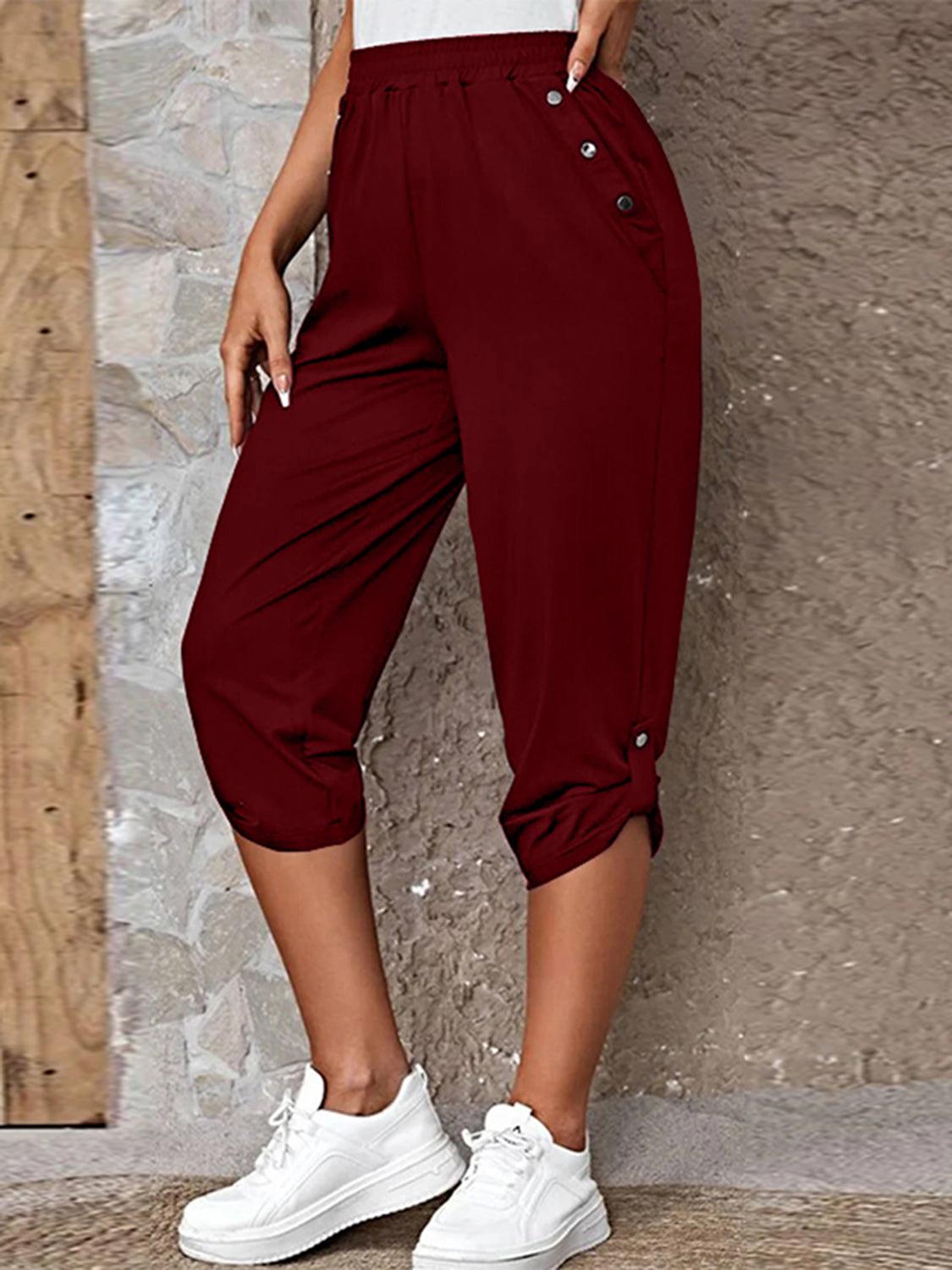 Full Size Roll-Tab Capris Pants Carauana Store