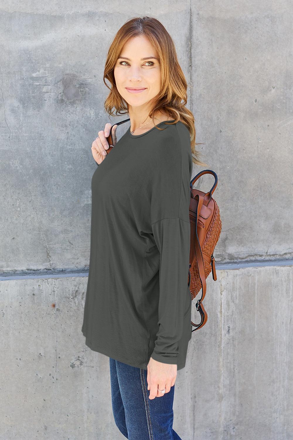 Basic Bae Full Size Round Neck Dropped Shoulder T-Shirt Carauana Store