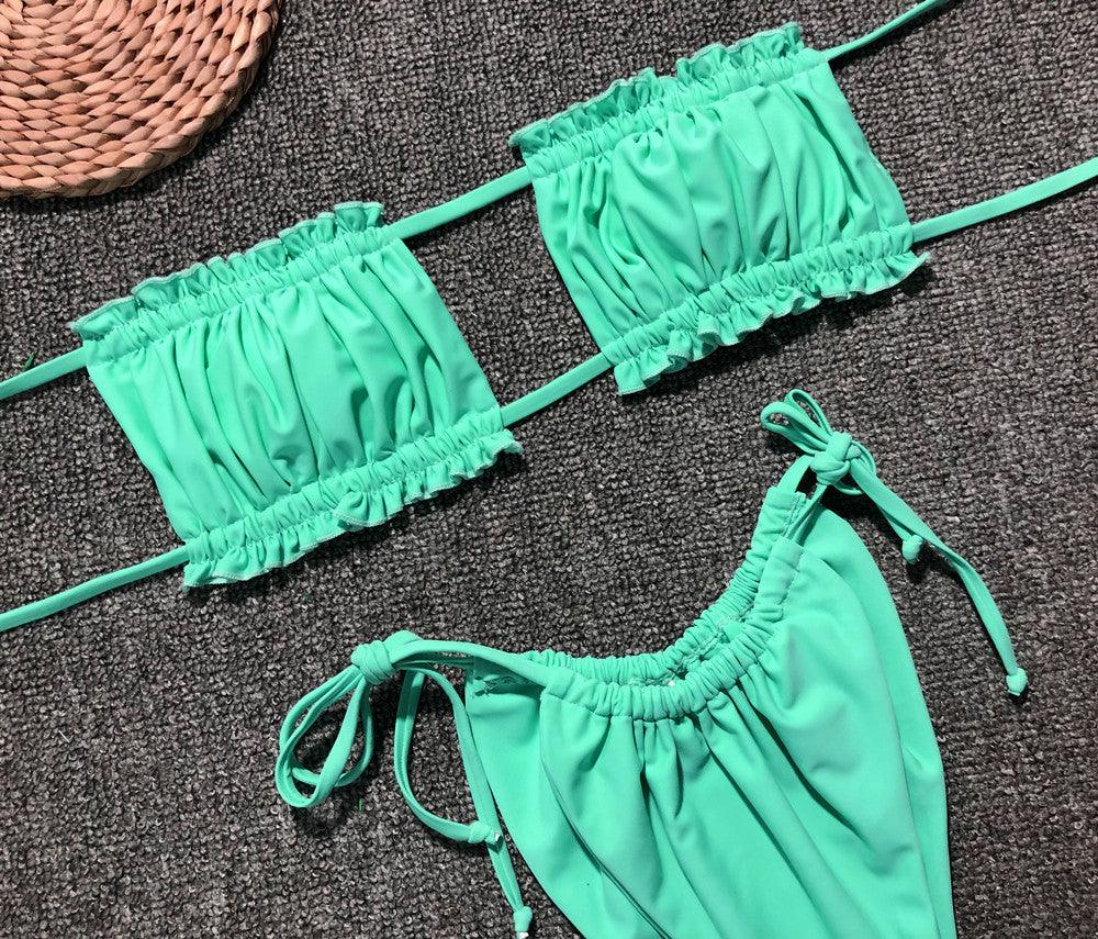 Frill Trim Ruched Bikini Set Carauana Store