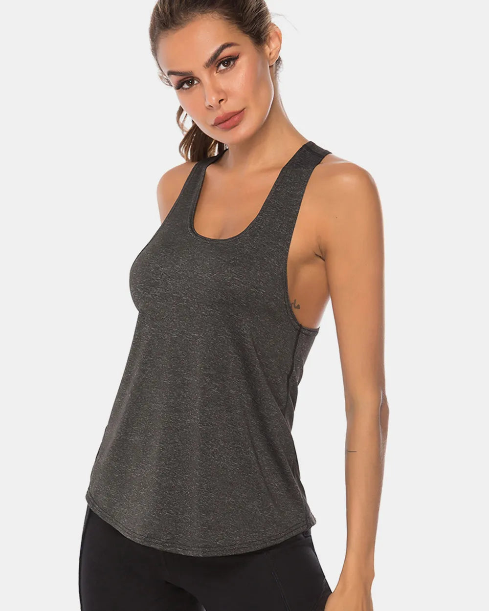 Full Size Scoop Neck Wide Strap Active Tank Carauana Store