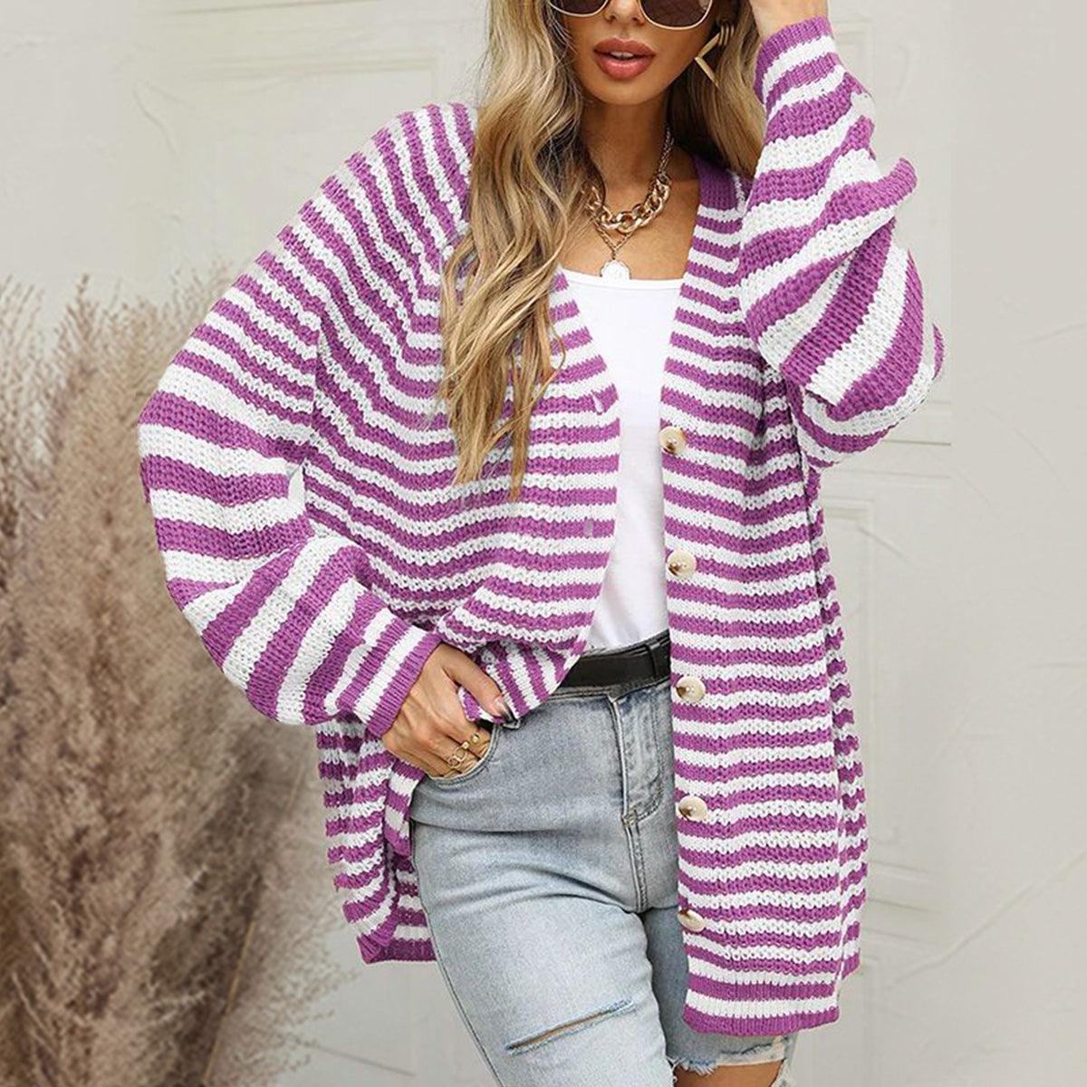 Striped Button Down Long Sleeve Cardigan Carauana Store