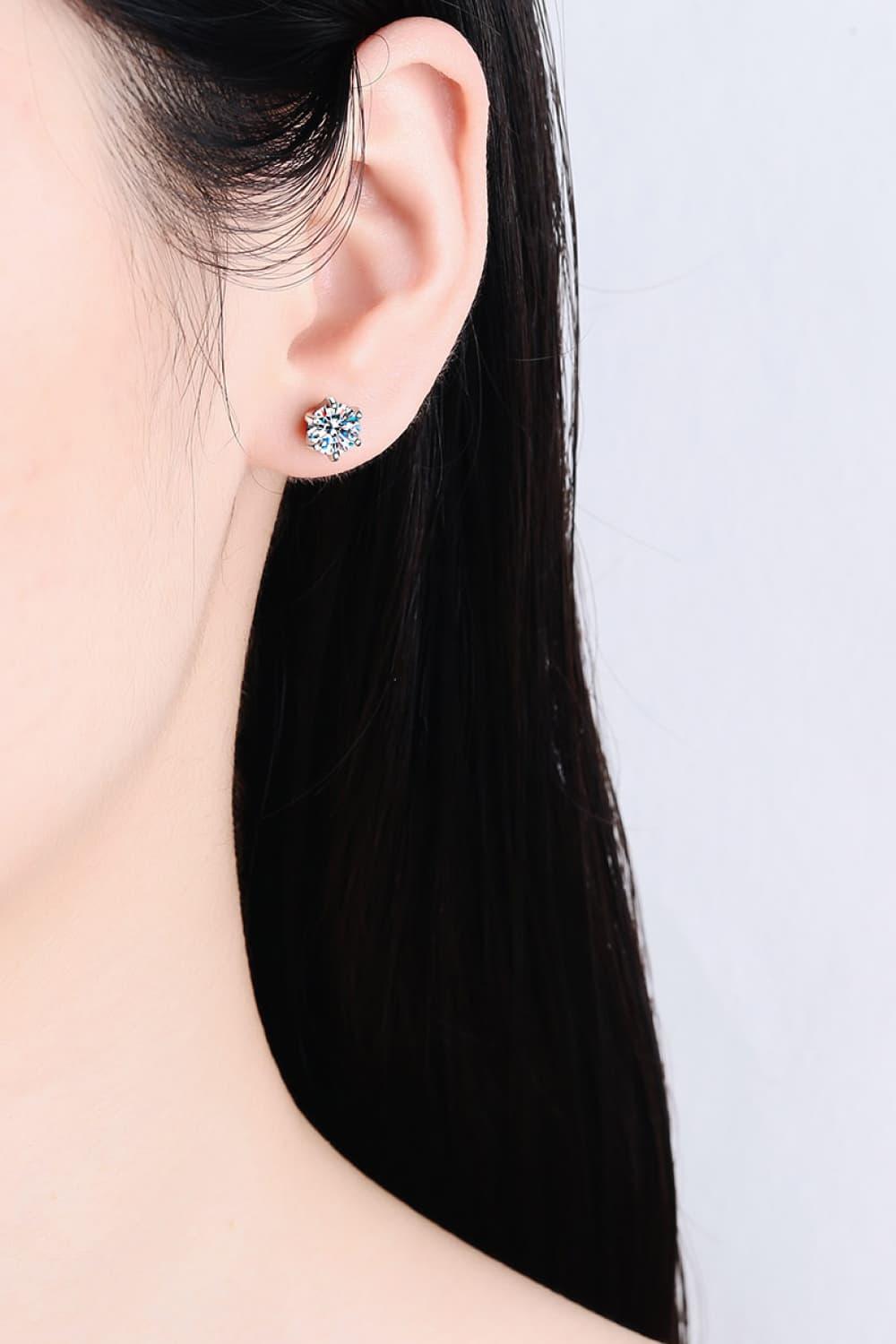 1 Carat Moissanite Rhodium-Plated Stud Earrings Carauana Store