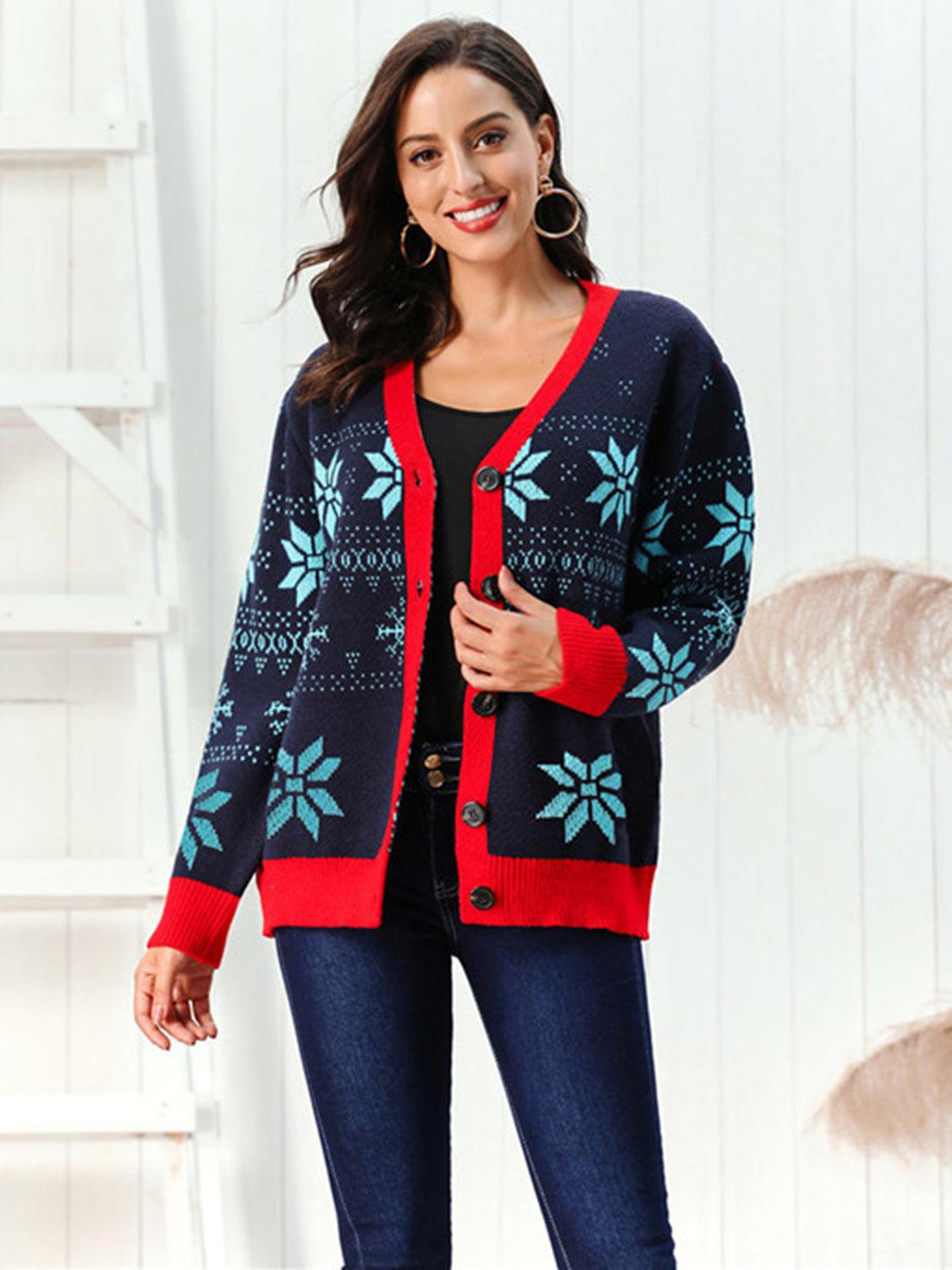 Snowflake Pattern Button Down Cardigan Carauana Store