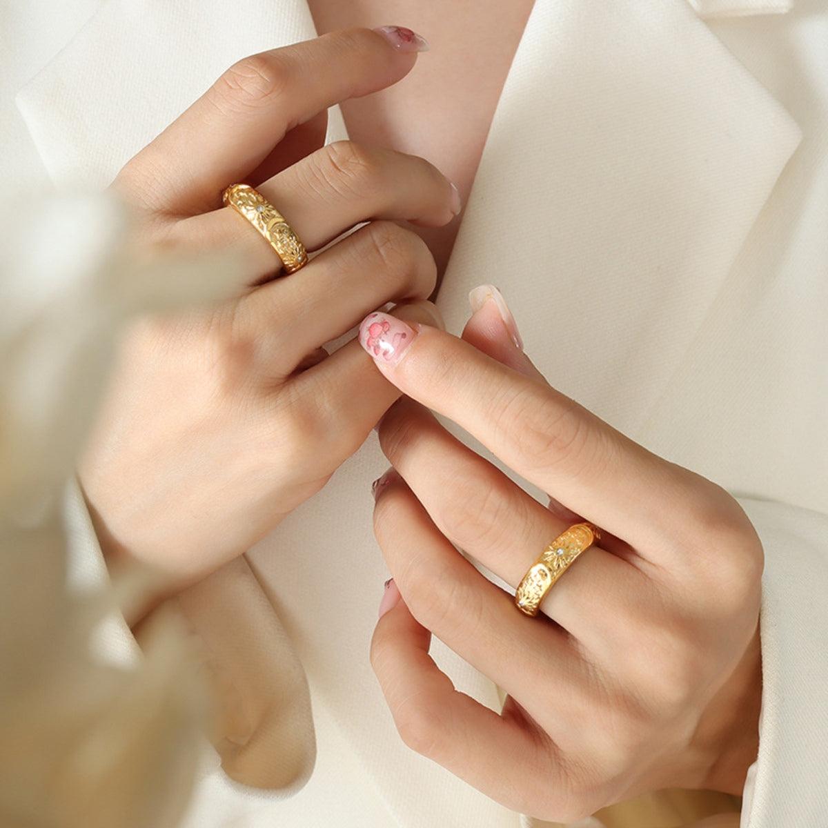 Titanium Steel Inlaid Zircon Embossed Ring Carauana Store