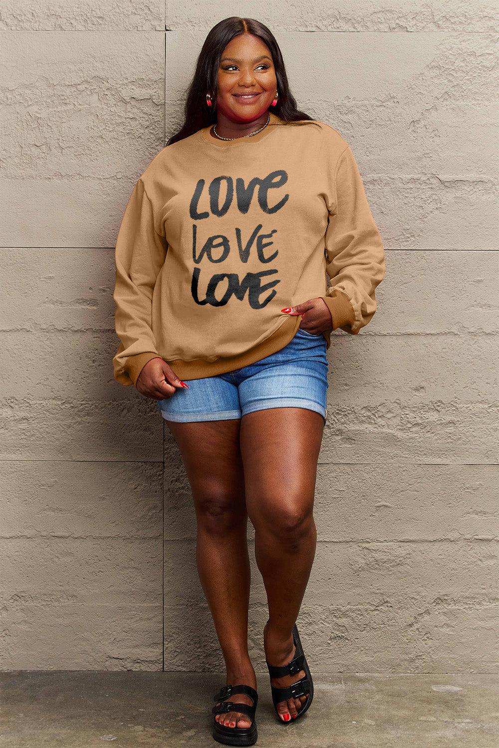 Simply Love Full Size LOVE Round Neck Sweatshirt Carauana Store