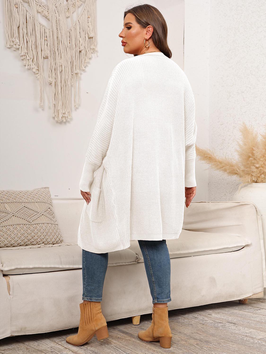 Plus Size Open Front Cardigan With Pockets Carauana Store