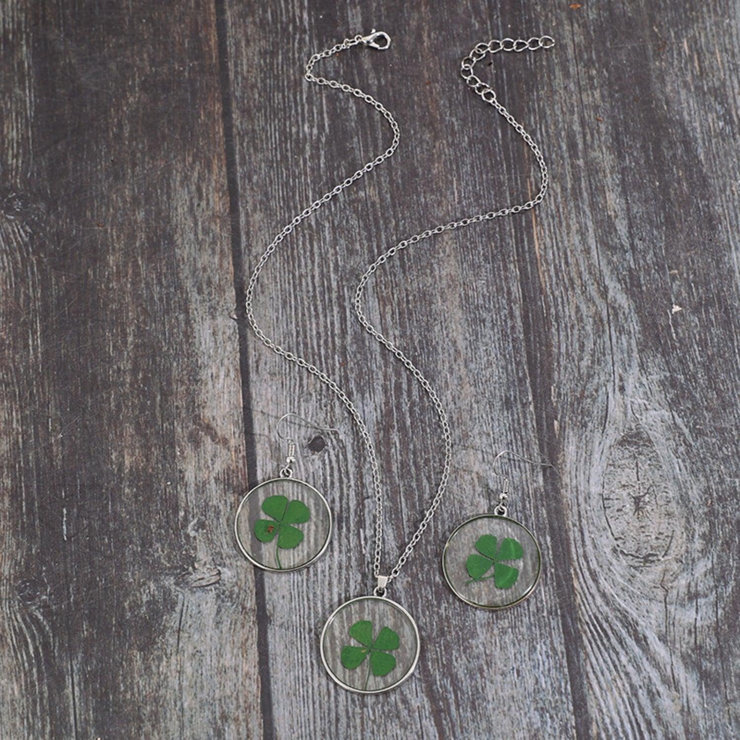 Lucky Clover Alloy Acrylic Earrings and Necklace Jewelry Set Carauana Store