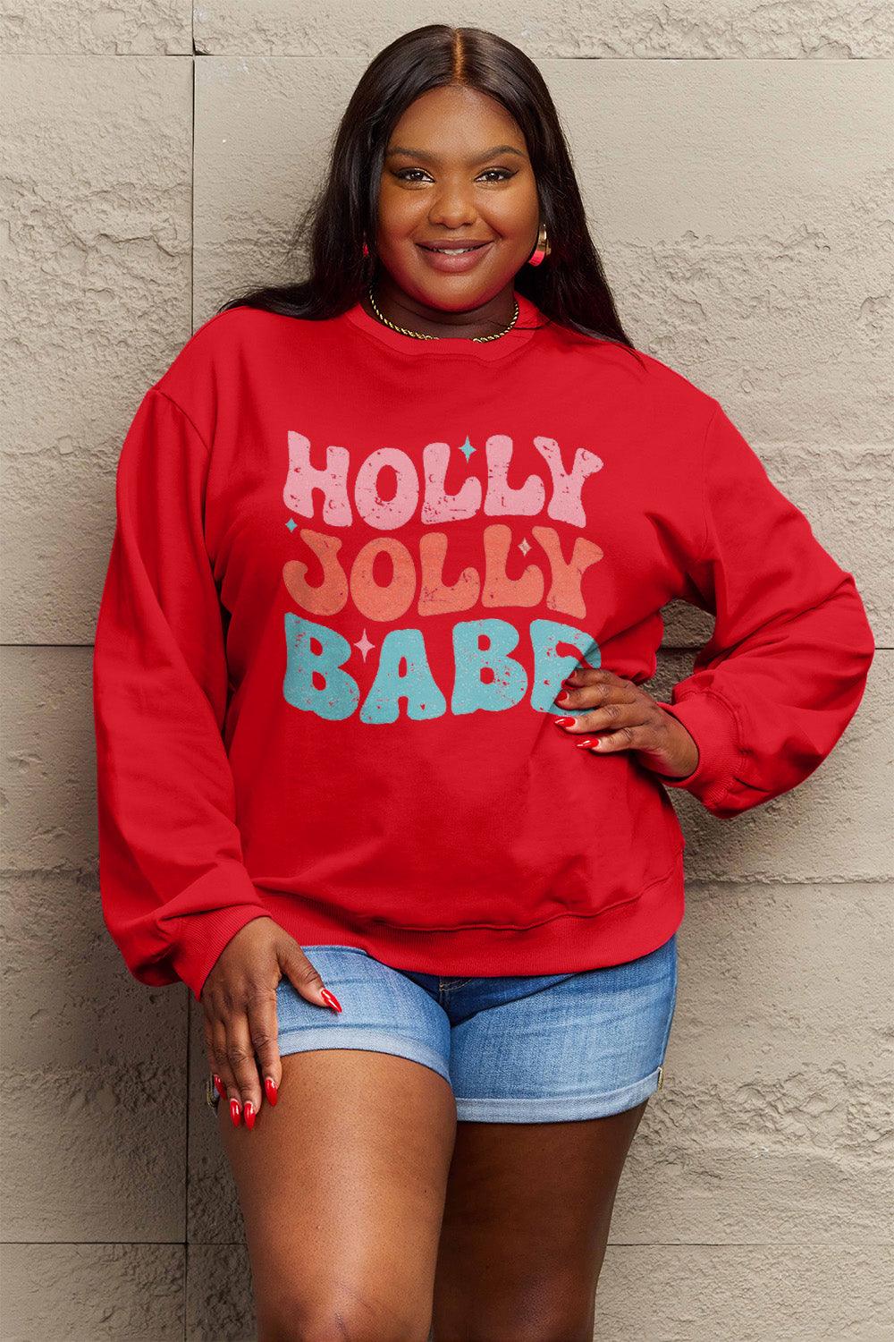 Simply Love Full Size HOLLY JOLLY BABE Long Sleeve Sweatshirt Carauana Store