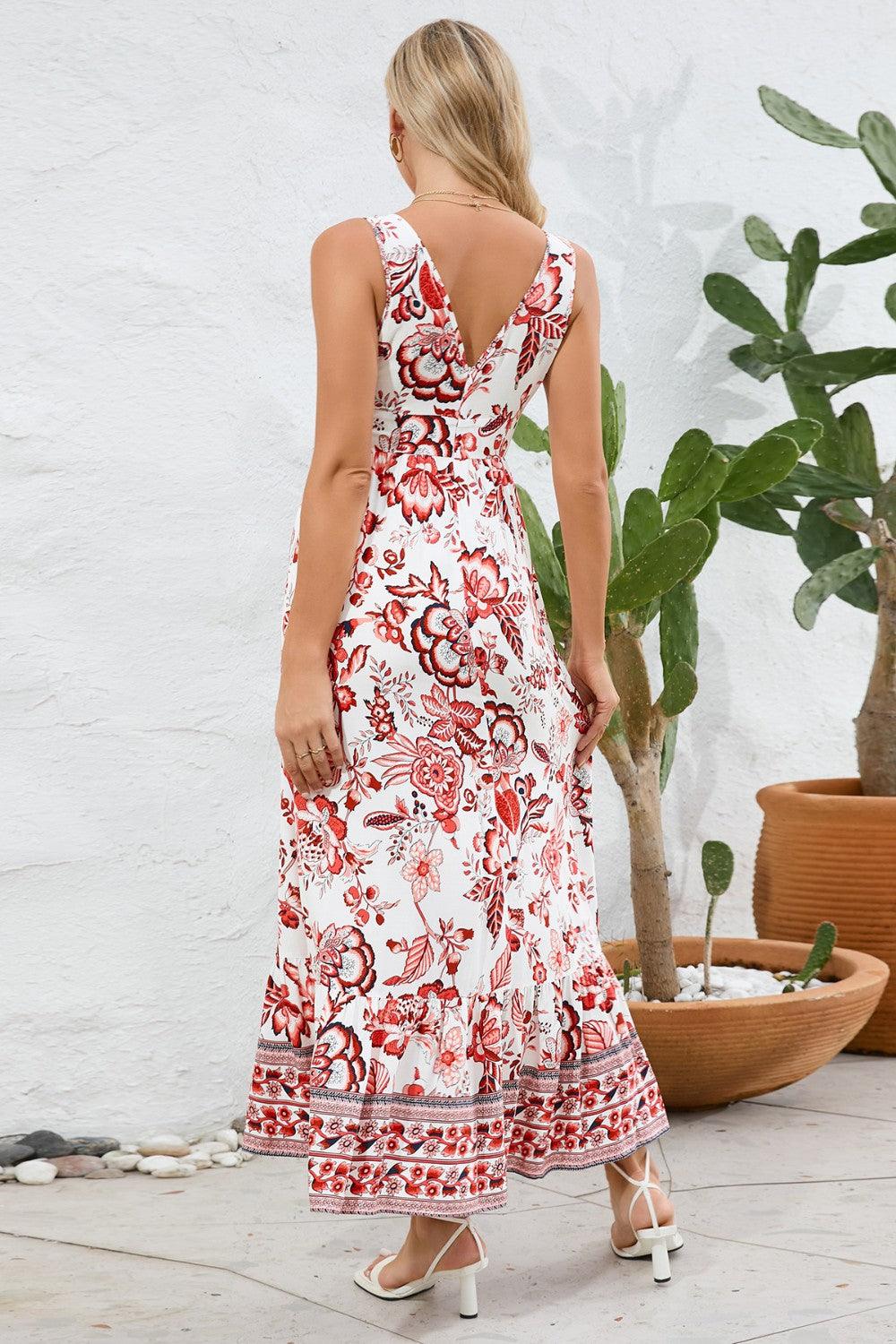 Printed V-Neck Wide Strap Dress Carauana Store