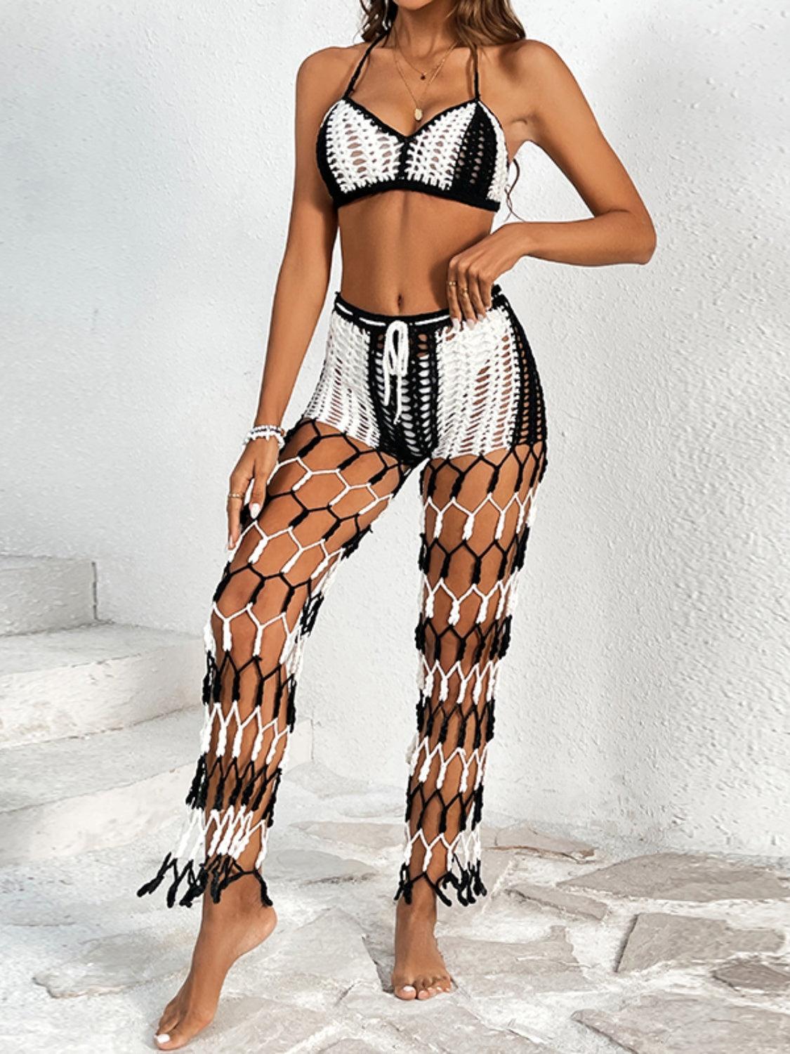 Cutout Halter Neck Top and Pants Two-Piece Swim Set Carauana Store