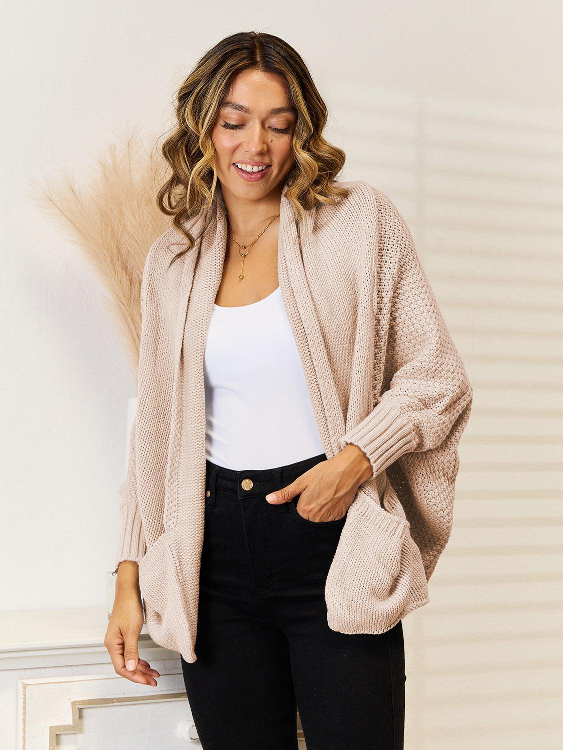 Angel Wings Open Front Cardigan with Pockets Carauana Store