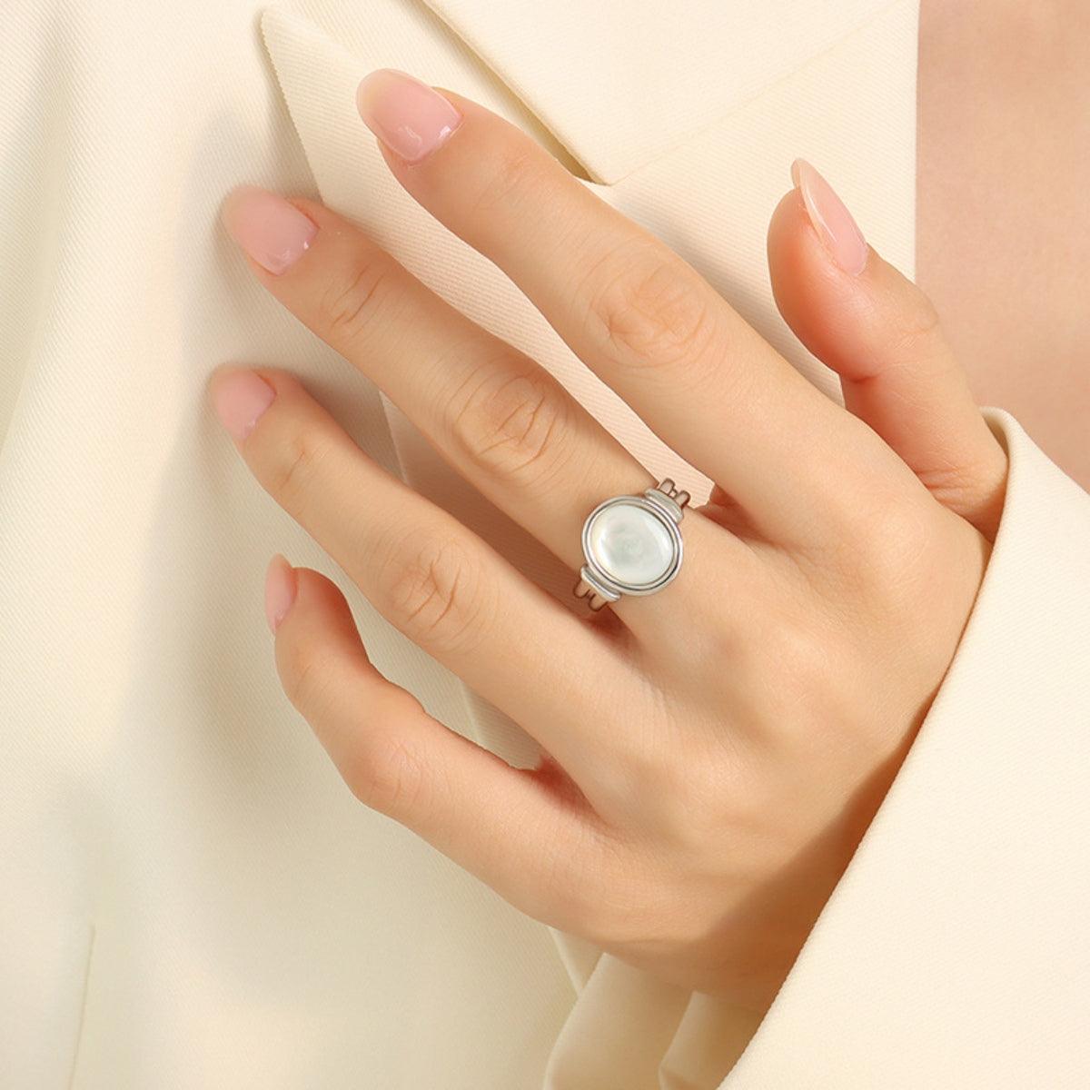 Titanium Steel White Sea Shell Ring Carauana Store
