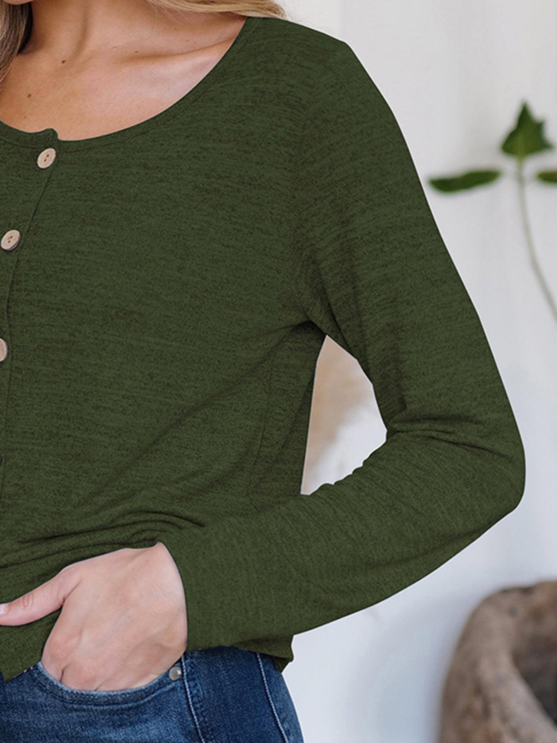 FAM-FAM Button Up Round Neck Long Sleeve Cardigan Carauana Store