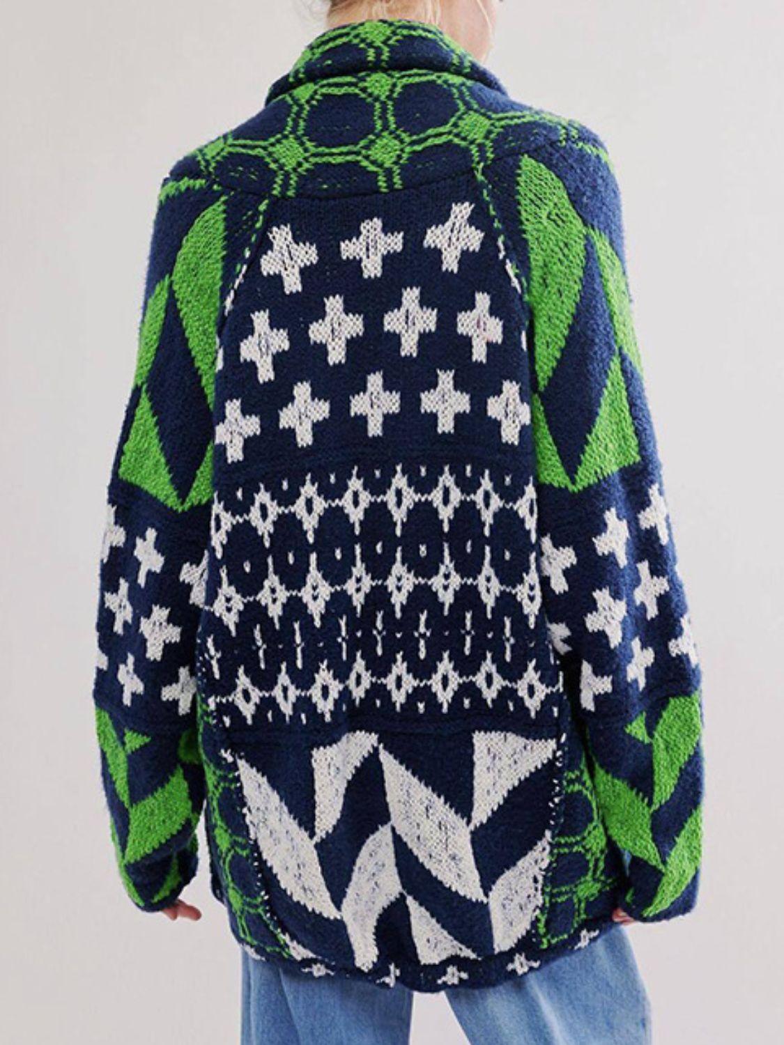 Collared Neck Long Sleeve Cardigan Carauana Store