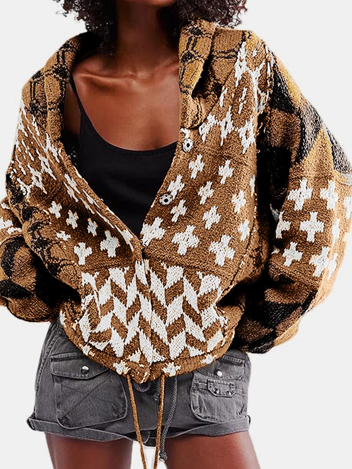 Collared Neck Long Sleeve Cardigan Carauana Store