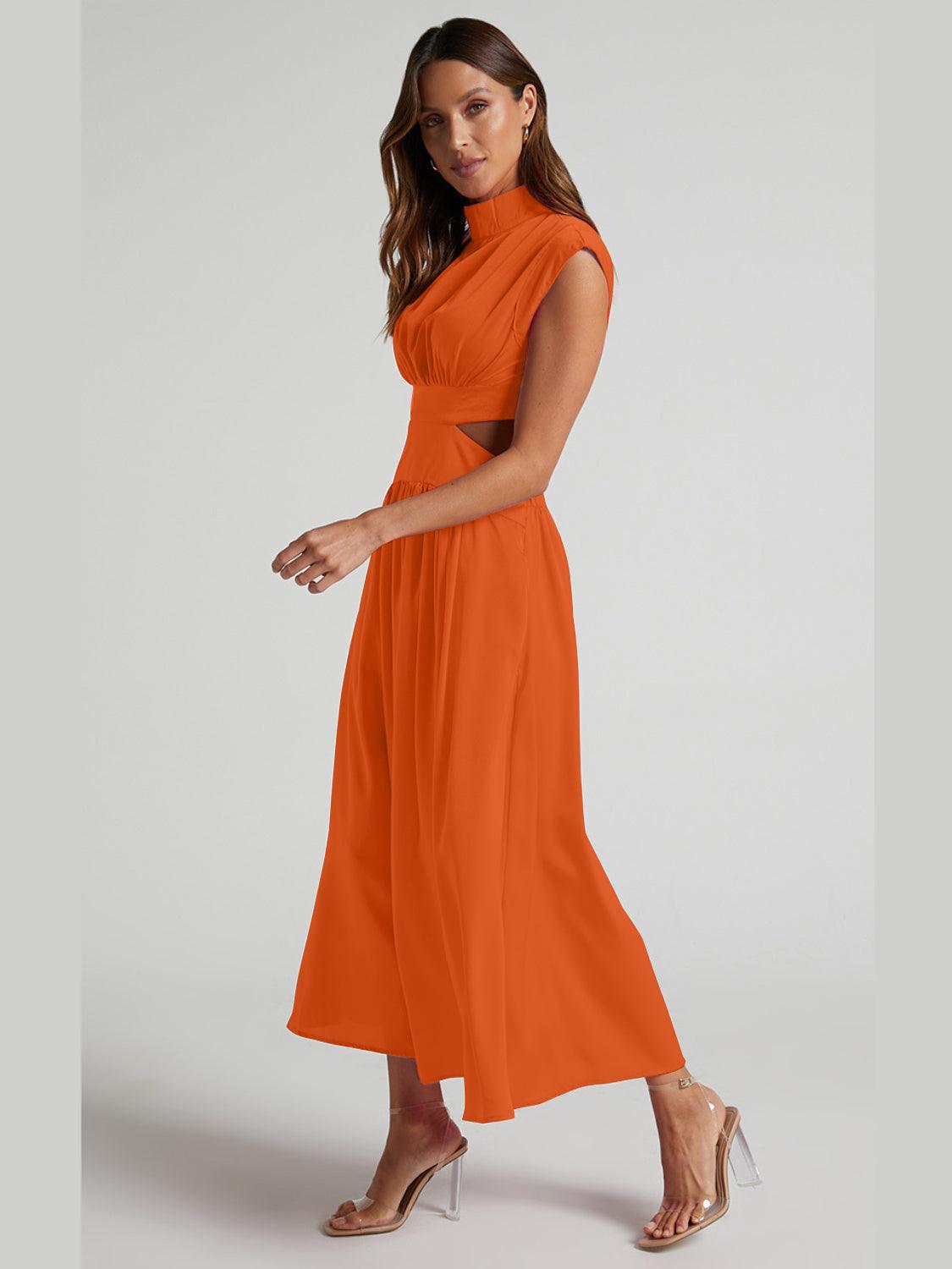 Cutout Mock Neck Sleeveless Ruched Dress Carauana Store