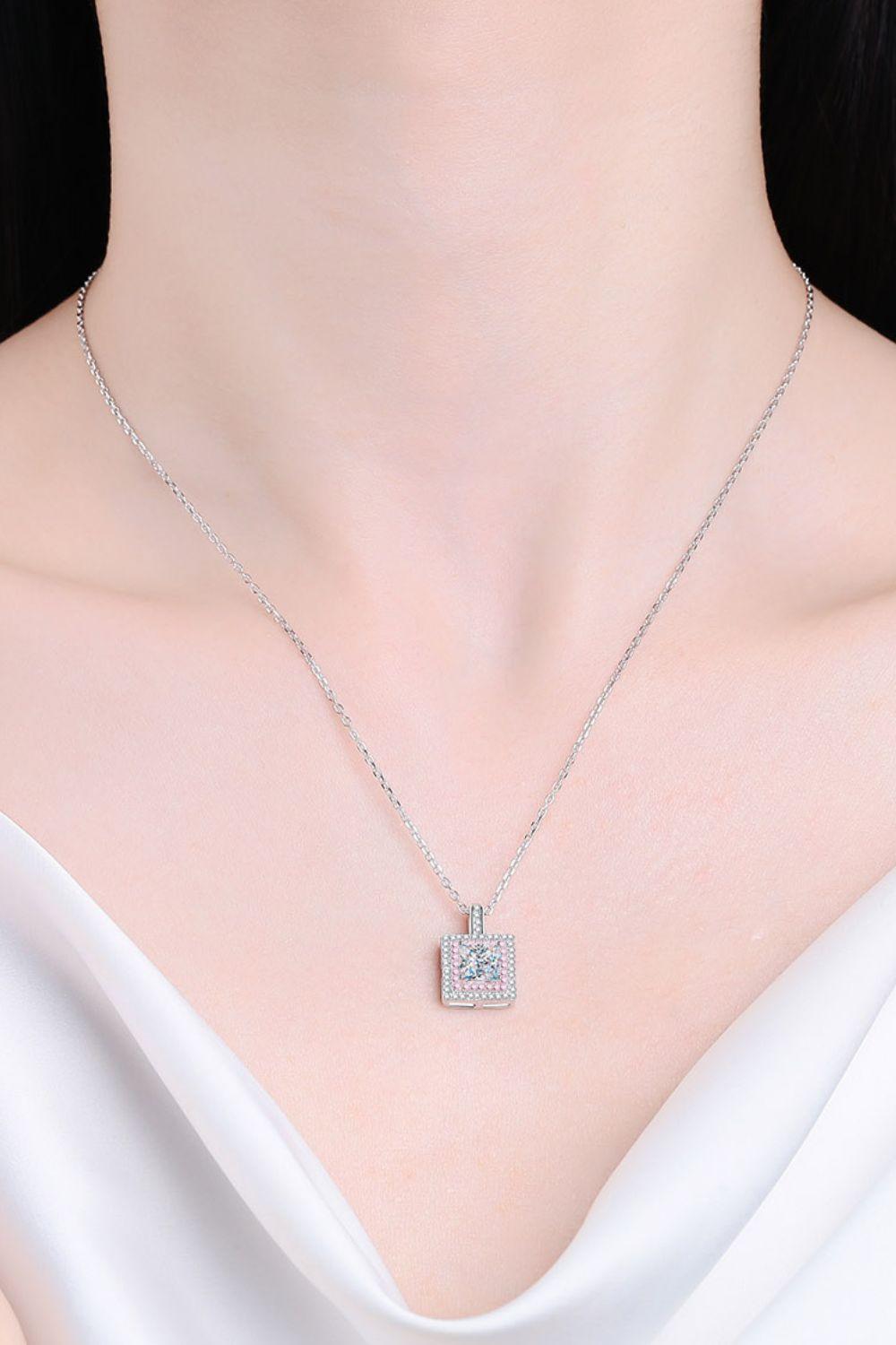 1 Carat Moissanite Square Pendant Chain Necklace Carauana Store