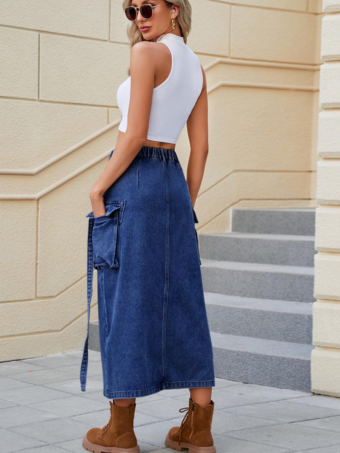 Slit Pocketed High Waist Denim Skirt Carauana Store