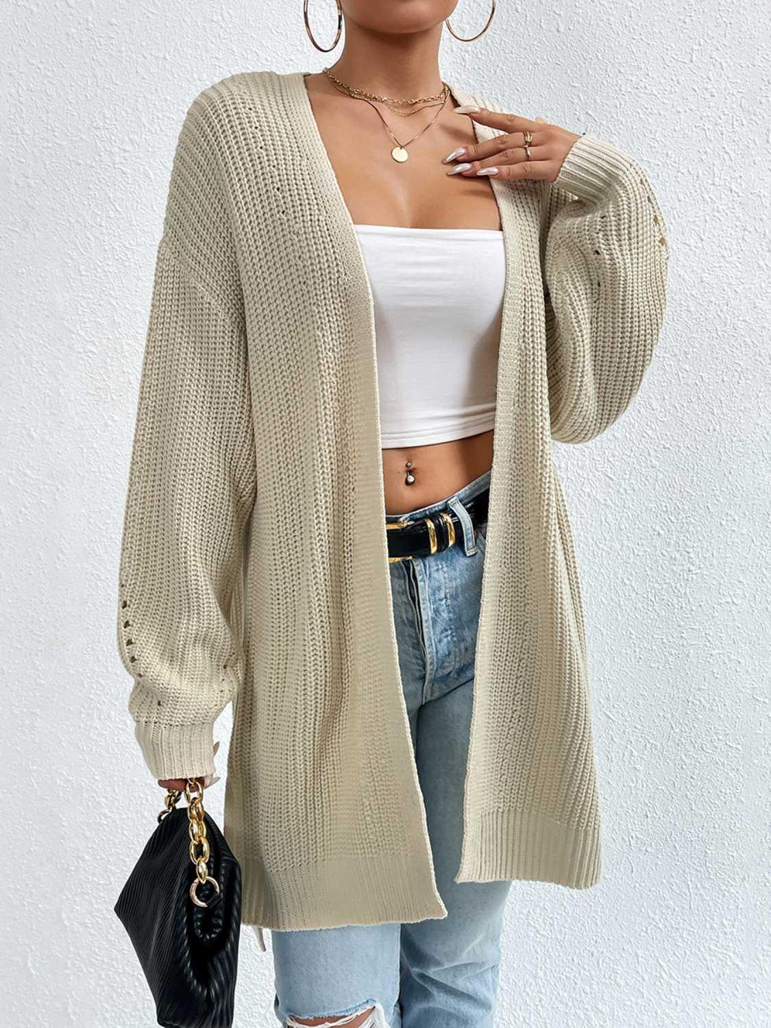 Open Front Dropped Shoulder Slit Cardigan Carauana Store