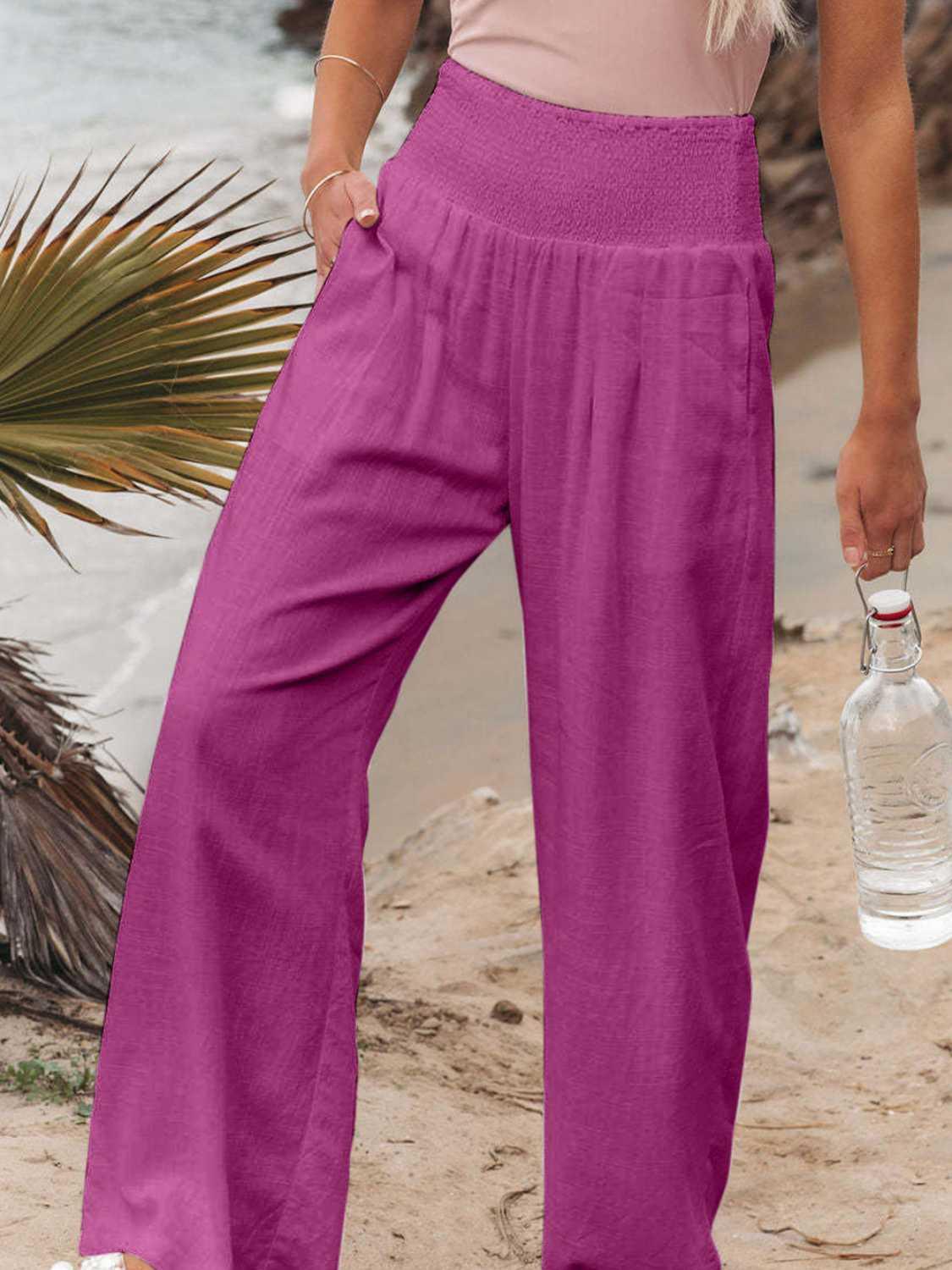 Full Size Smocked Waist Wide Leg Pants Carauana Store