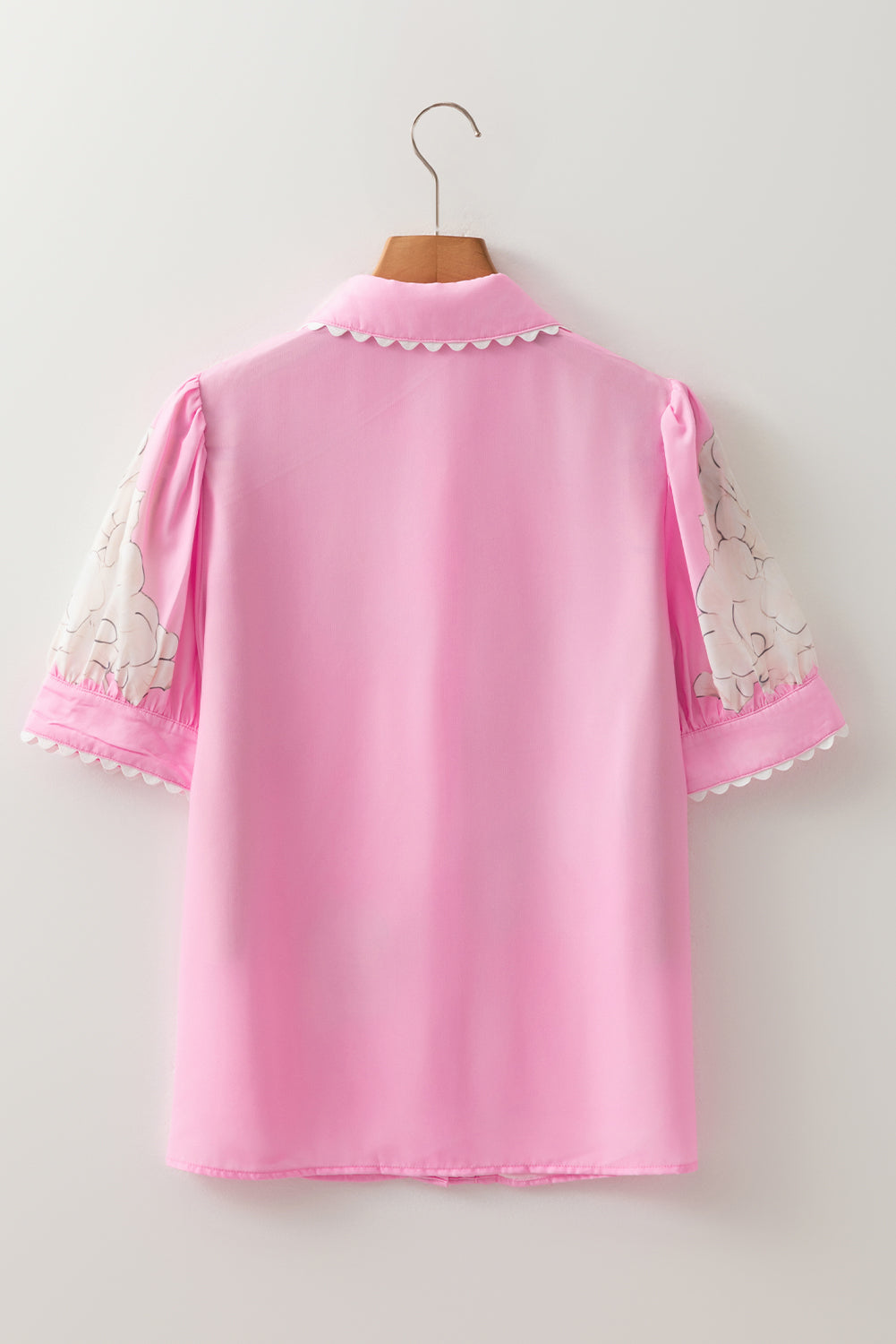 Rose Floral Ric Rac Edge Puff Sleeve Button Up Summer Shirt