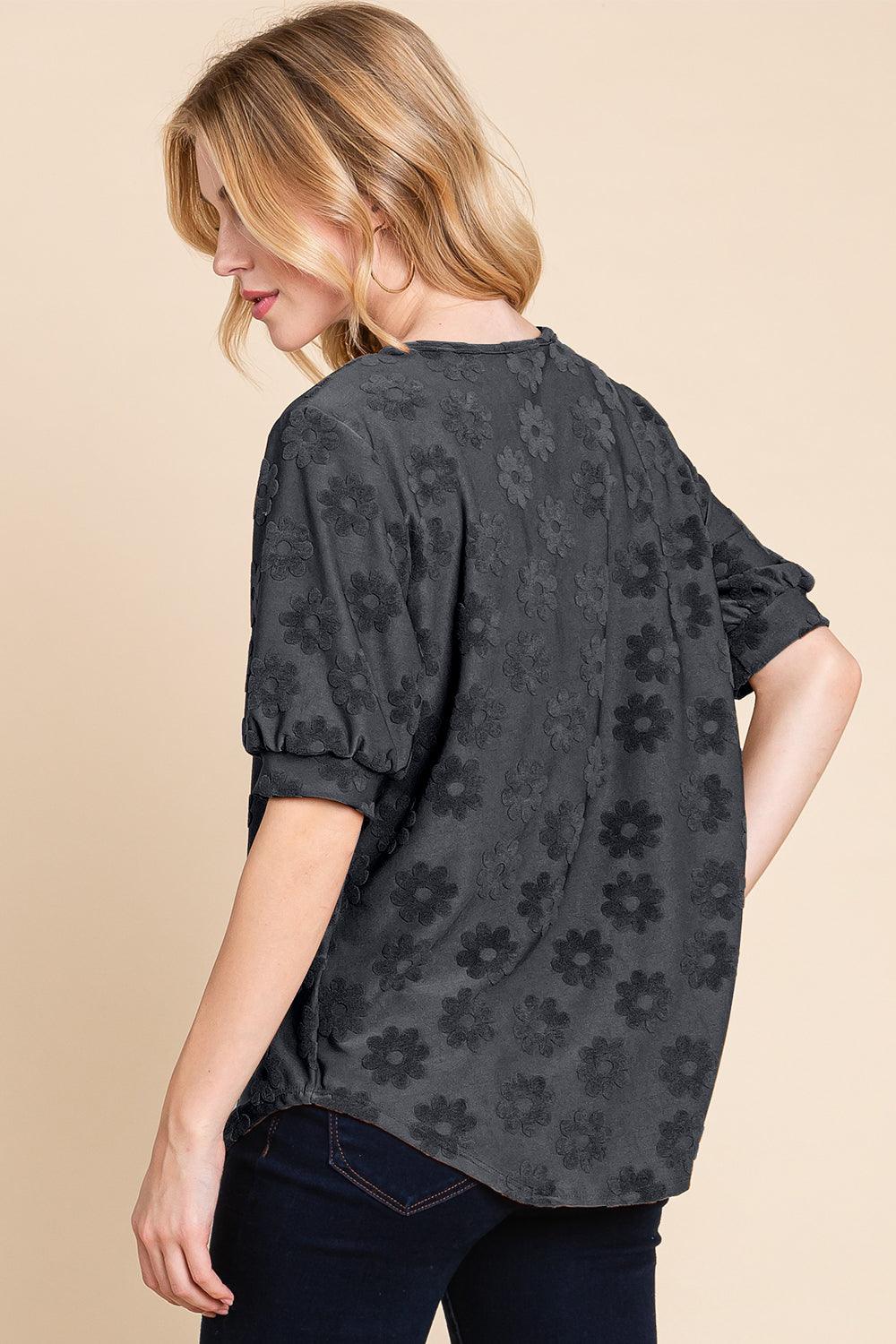 BOMBOM Textured Floral Pattern Top Carauana Store