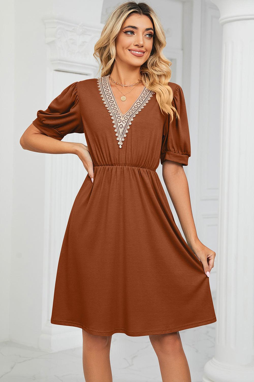 V-Neck Puff Sleeve Dress Carauana Store