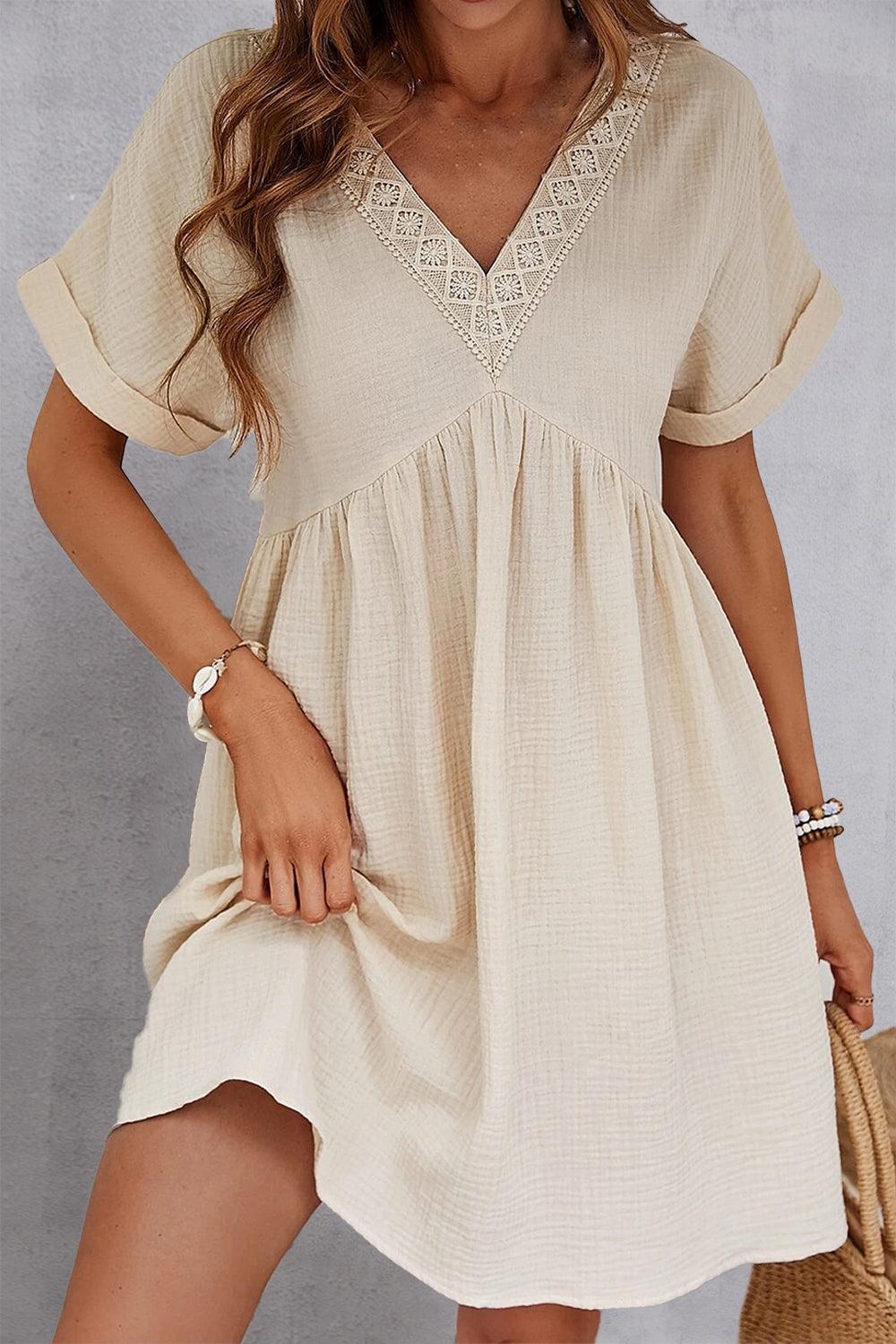 V-Neck Short Sleeve Dress Carauana Store