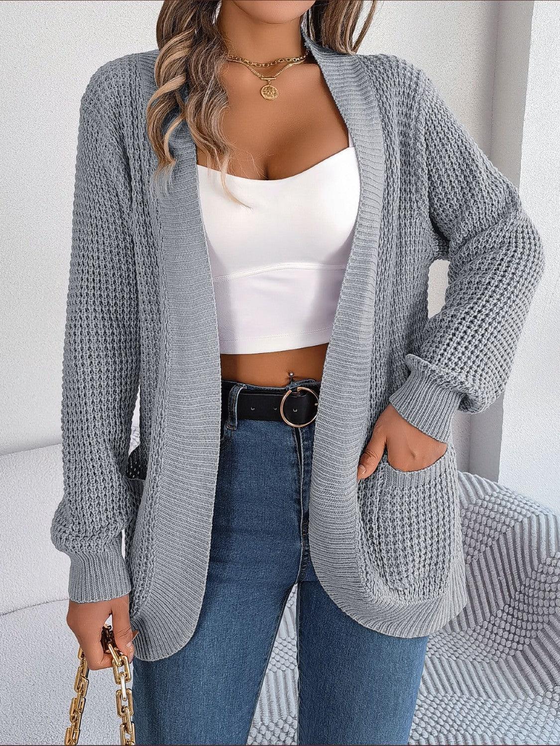 Open Front Long Sleeve Cardigan with Pockets Carauana Store