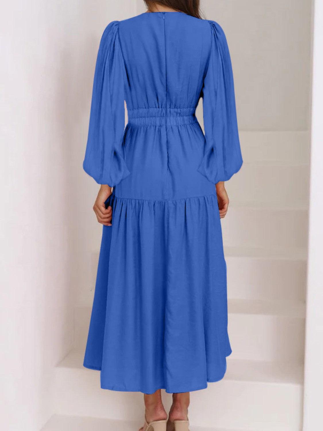 Deep V-Neck Balloon Sleeve Plain Maxi Dress Carauana Store